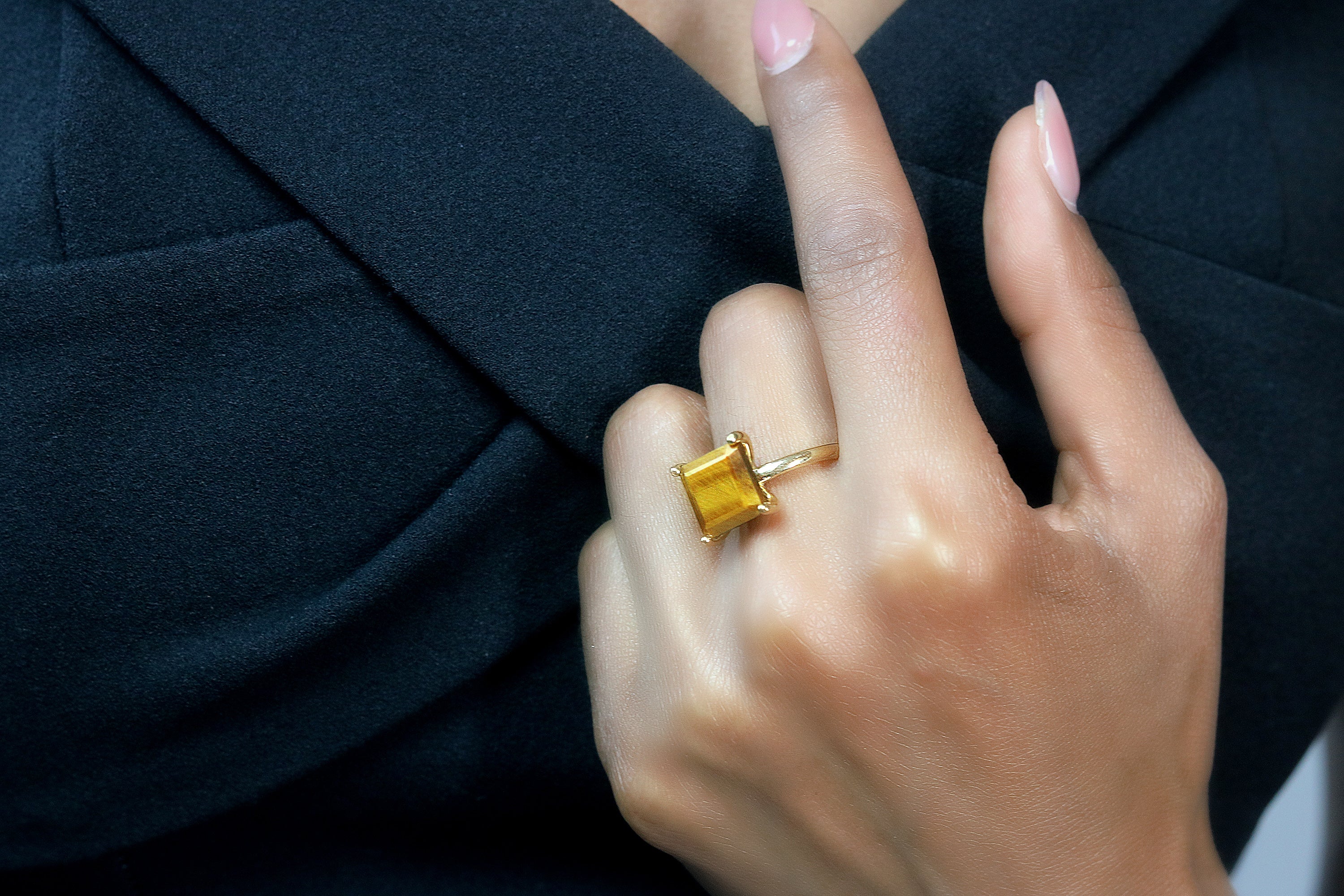 Solitaire Gold Filled Tiger Eye Ring Rings Anemone Unique