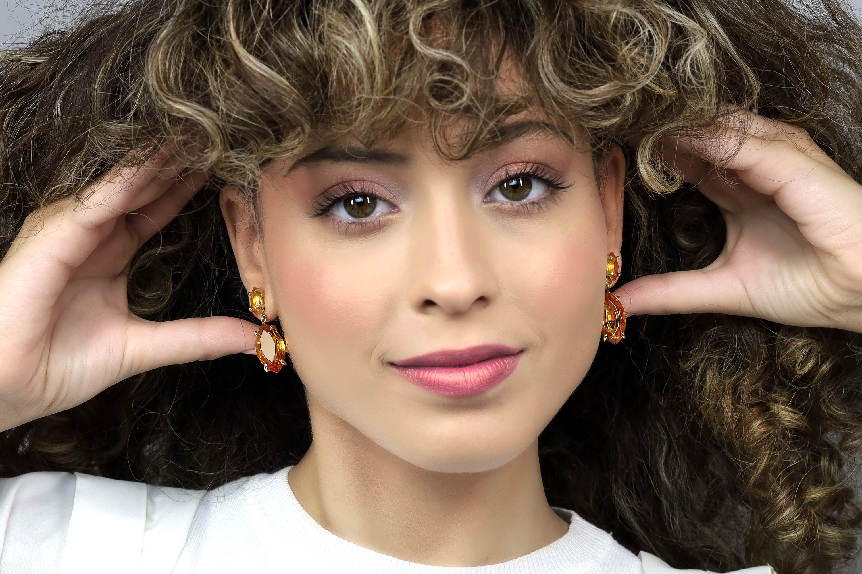 Long Marquise Cut Double Stone Citrine Gold Gemstone Earrings Earrings Anemone Jewelry