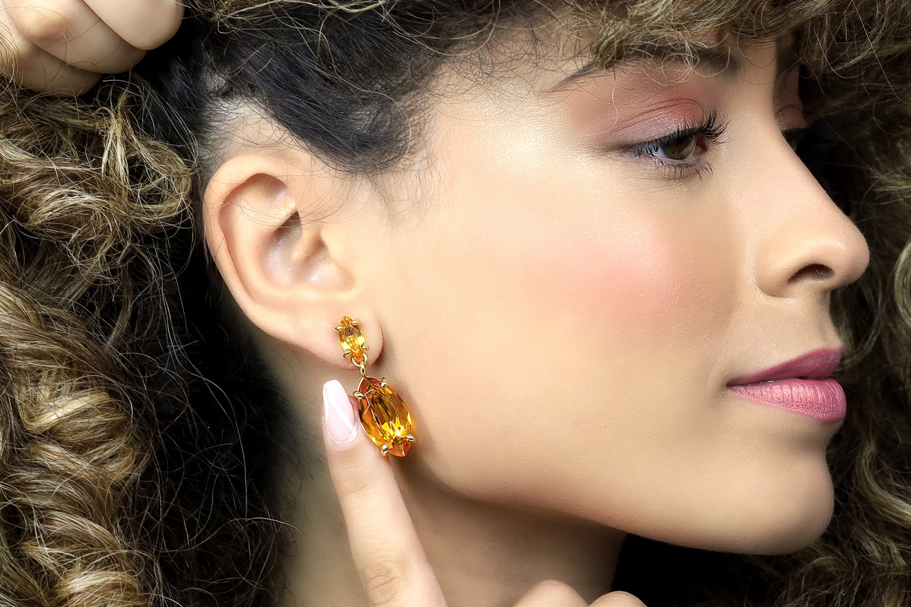 Long Marquise Cut Double Stone Citrine Gold Gemstone Earrings Earrings Anemone Jewelry