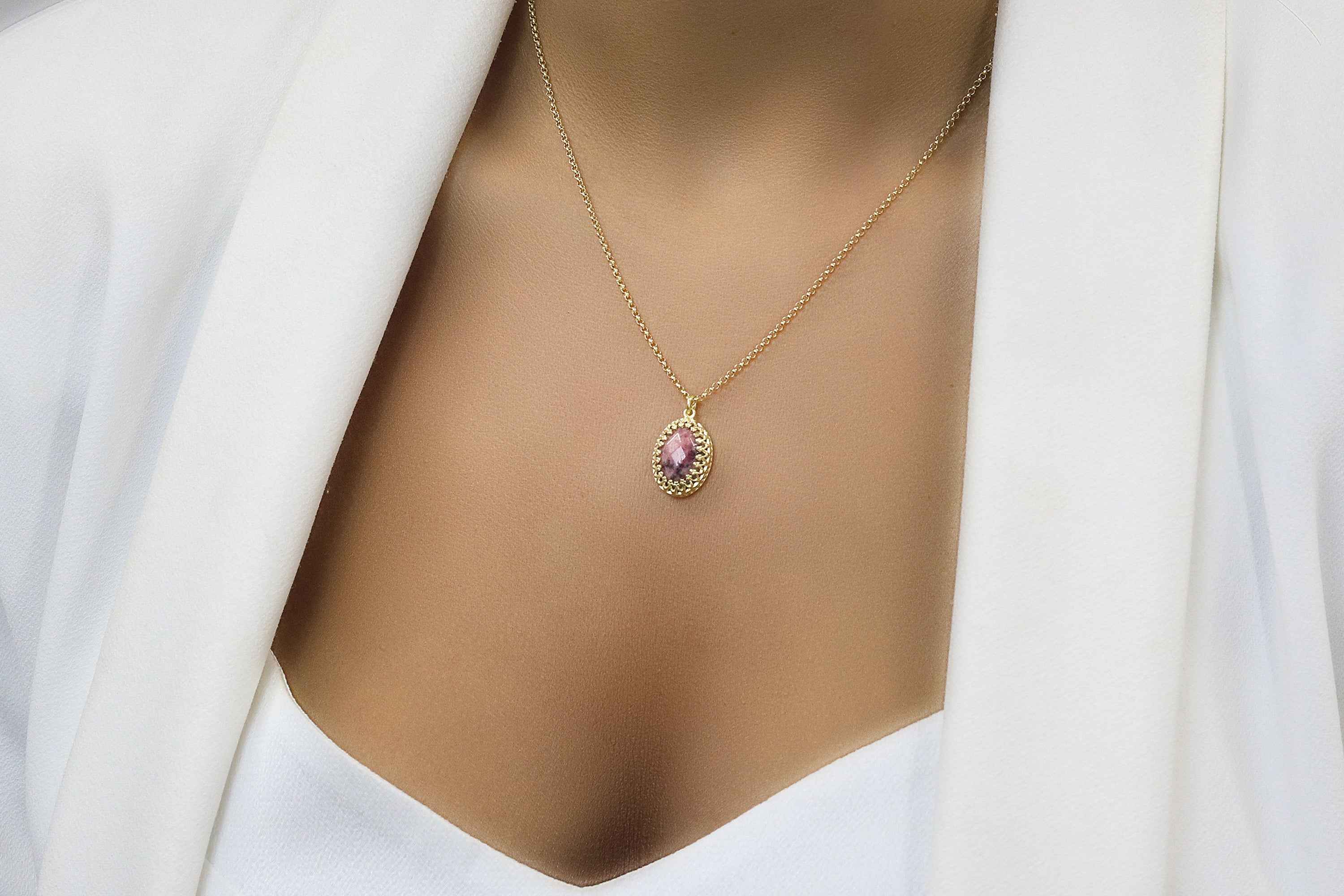 Oval Rhodonite Gold Filled Necklace necklaces Anemone Jewelry
