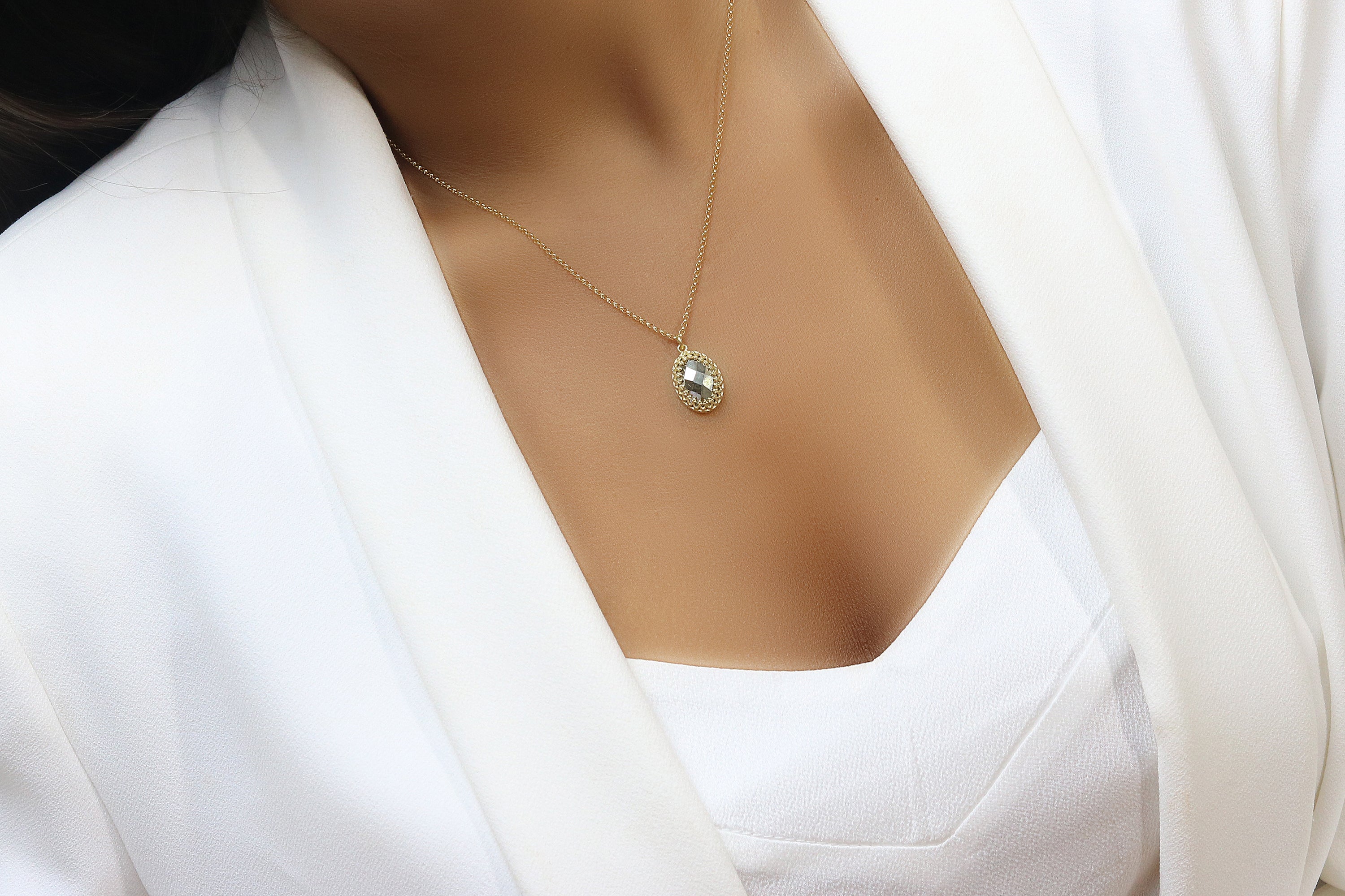 Adorable Oval Iron Pyrite Gold Necklace necklaces Anemone Jewelry