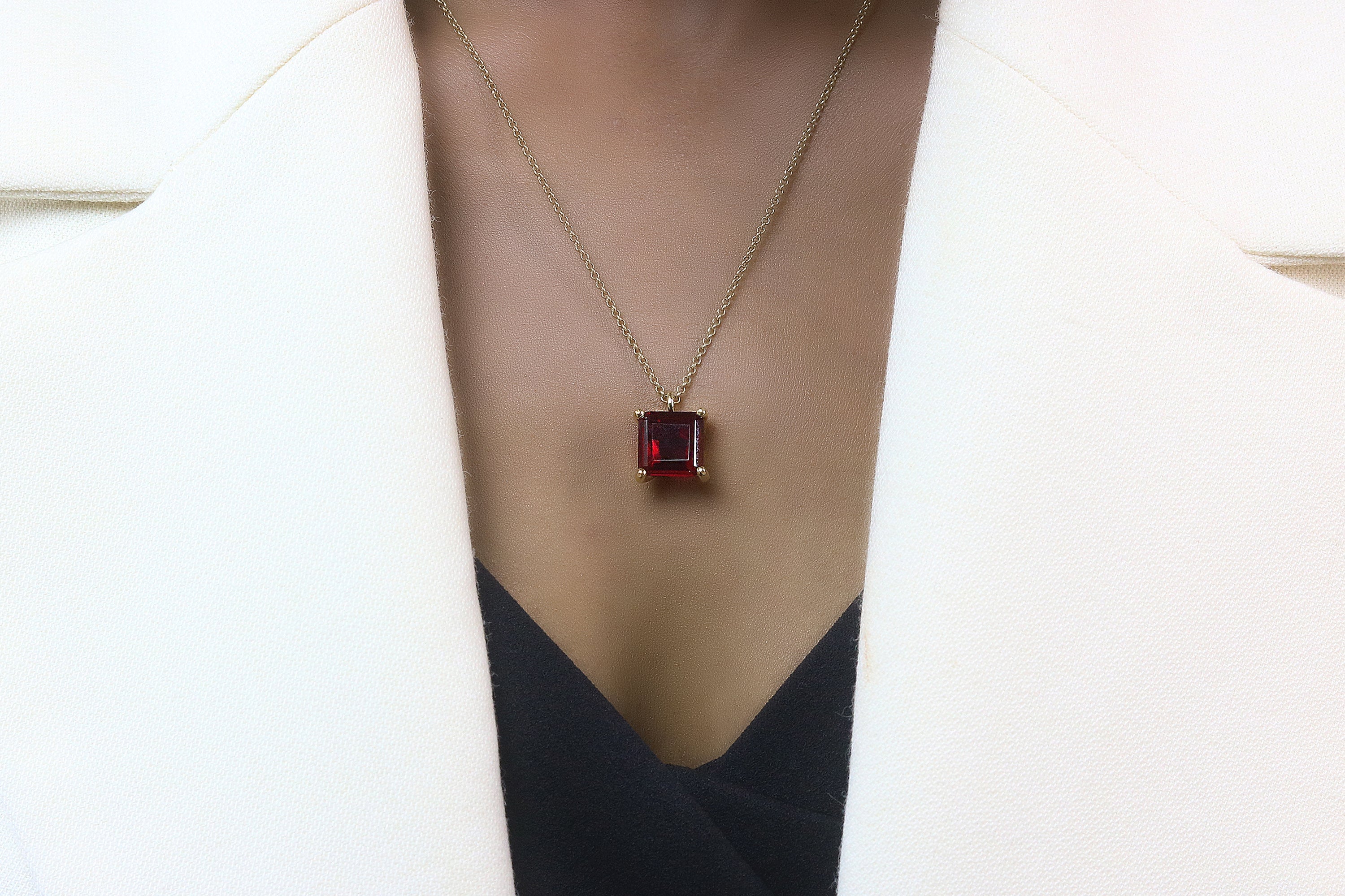 Square Garnet Pendant Gold Necklace necklaces Anemone Unique