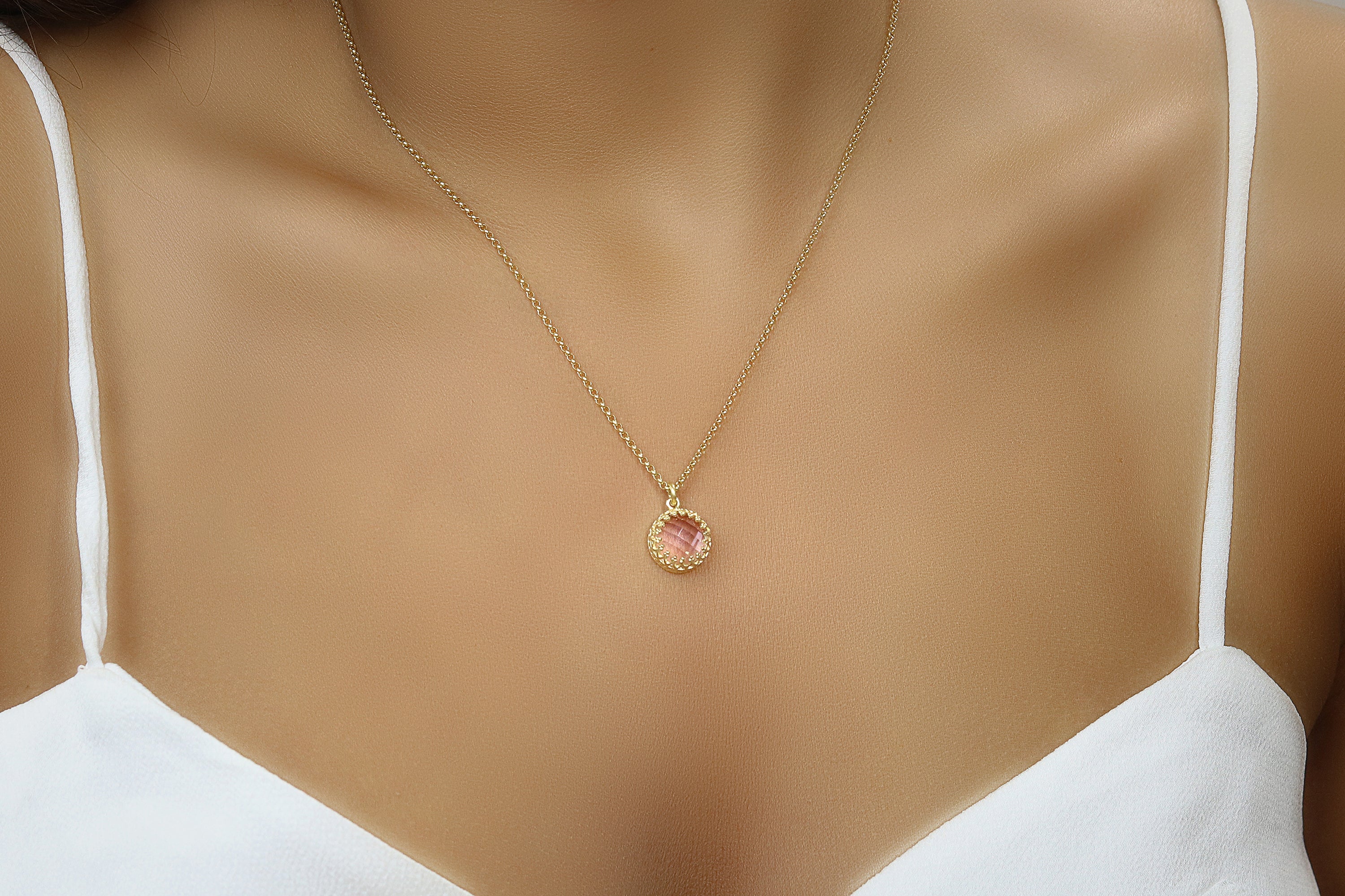 Elegant Rose Quartz 14K Gold Necklace necklaces Anemone Jewelry
