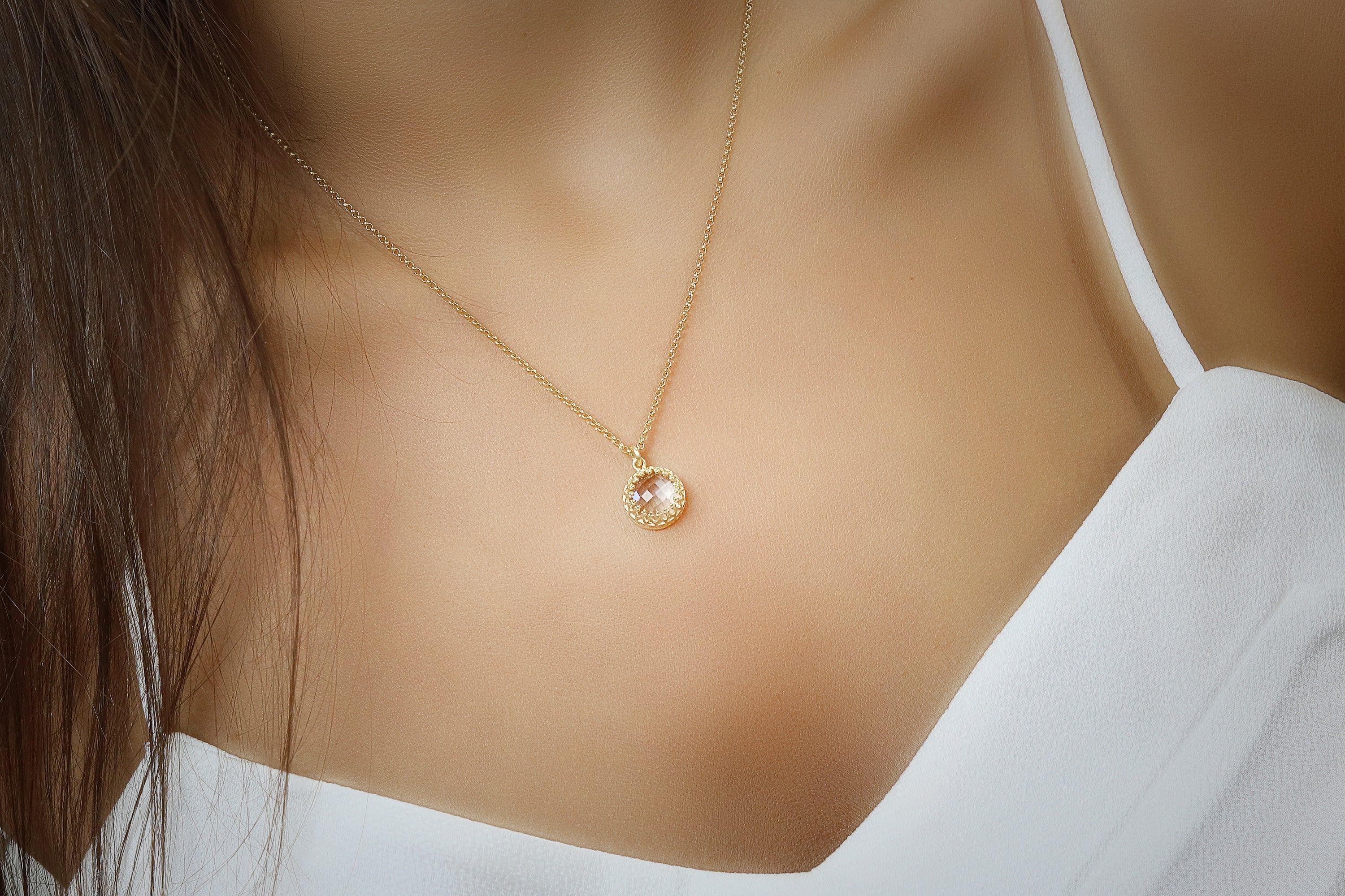 Delicate Quartz Crystal Gold Necklace necklaces Anemone Jewelry