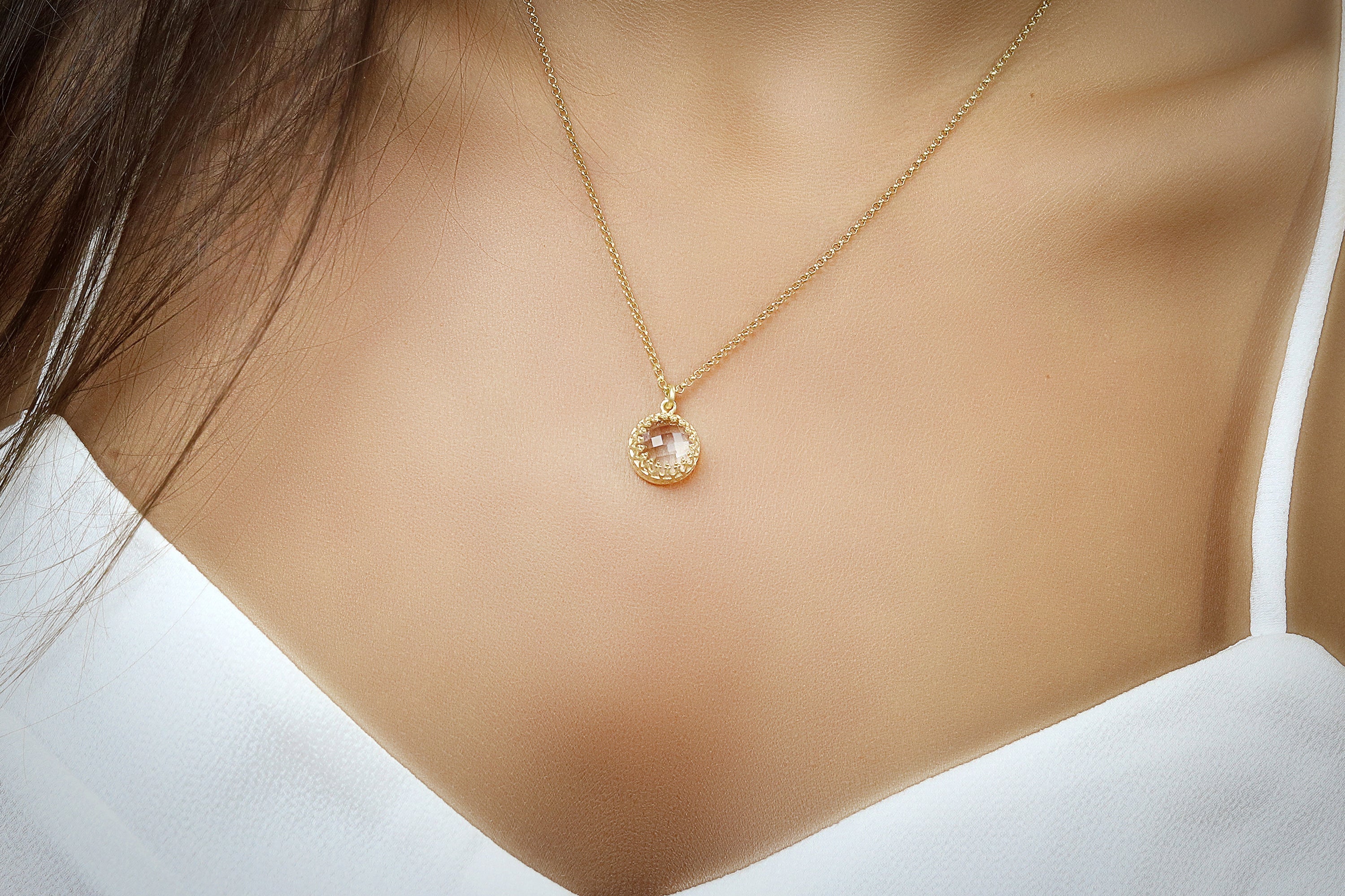 Delicate Quartz Crystal Gold Necklace necklaces Anemone Jewelry