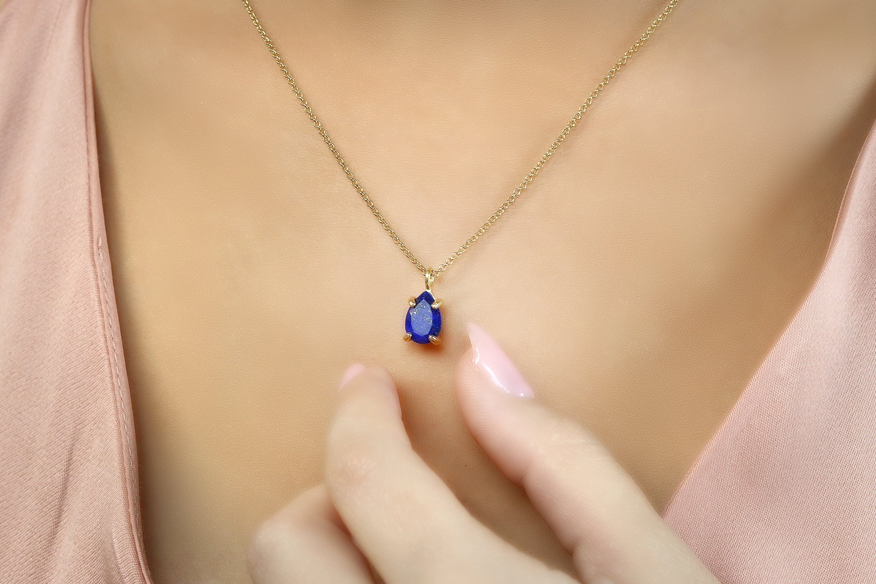 Pear Lapis Lazuli Pendant in Gold Necklace necklaces Anemone Unique