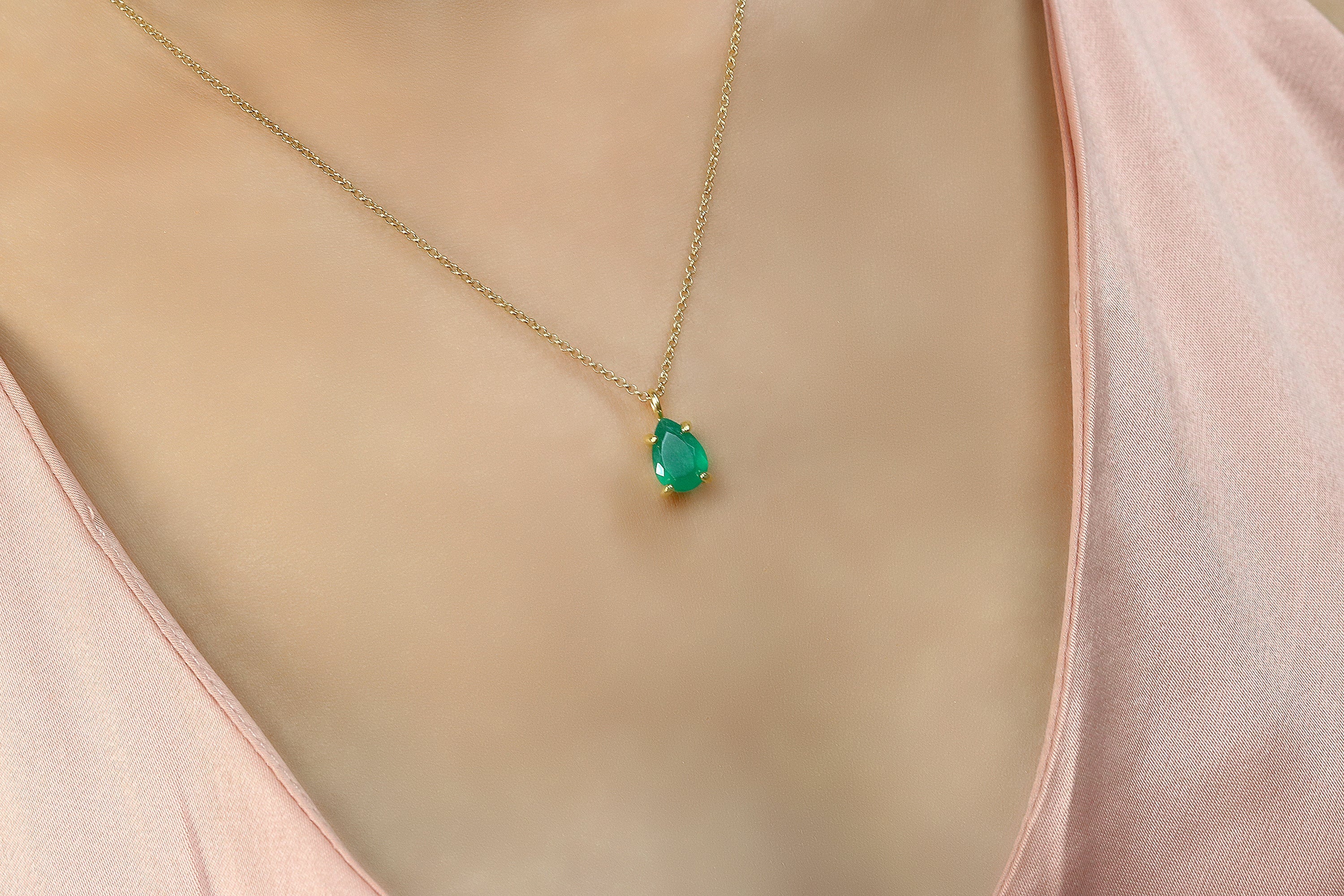 Delicate Pear Green Onyx Gold Necklace necklaces Anemone Unique