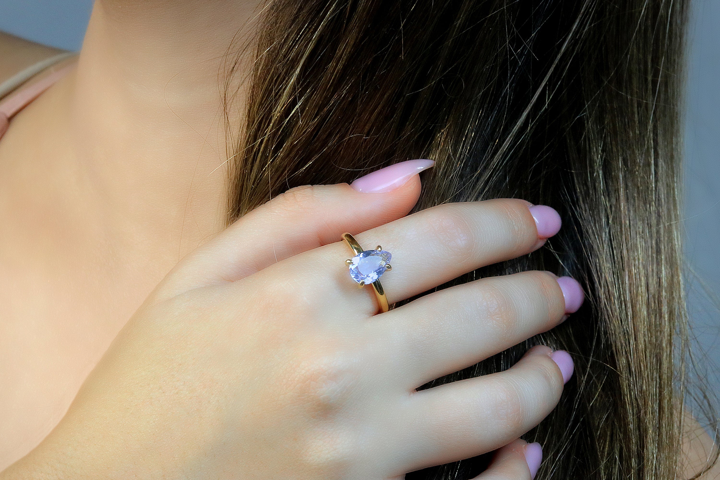 Solitaire Pear Tanzanite Ring in Gold Rings Anemone Unique