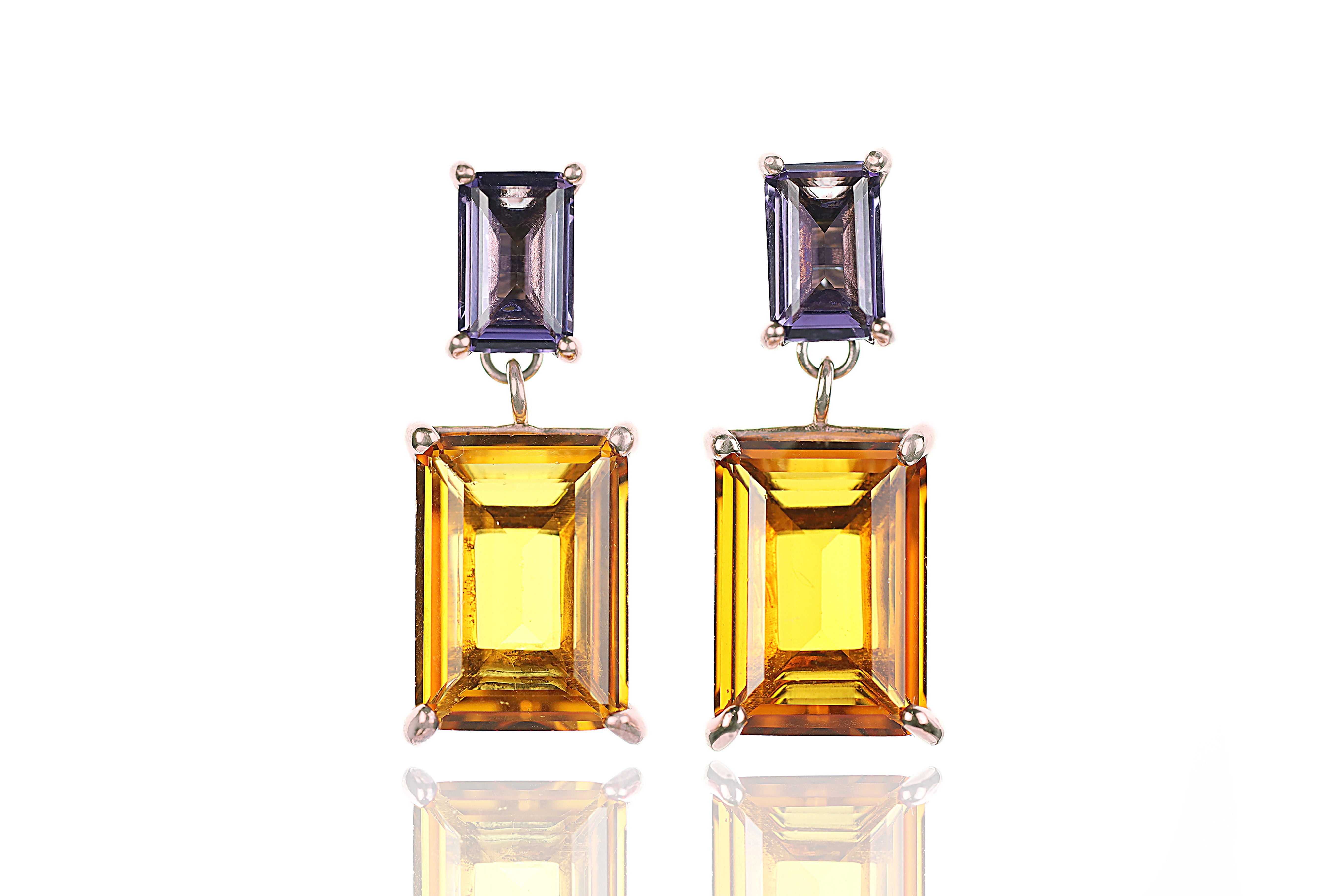 Amethyst & Citrine Dangle Rectangle Earrings Earrings Anemone Jewelry