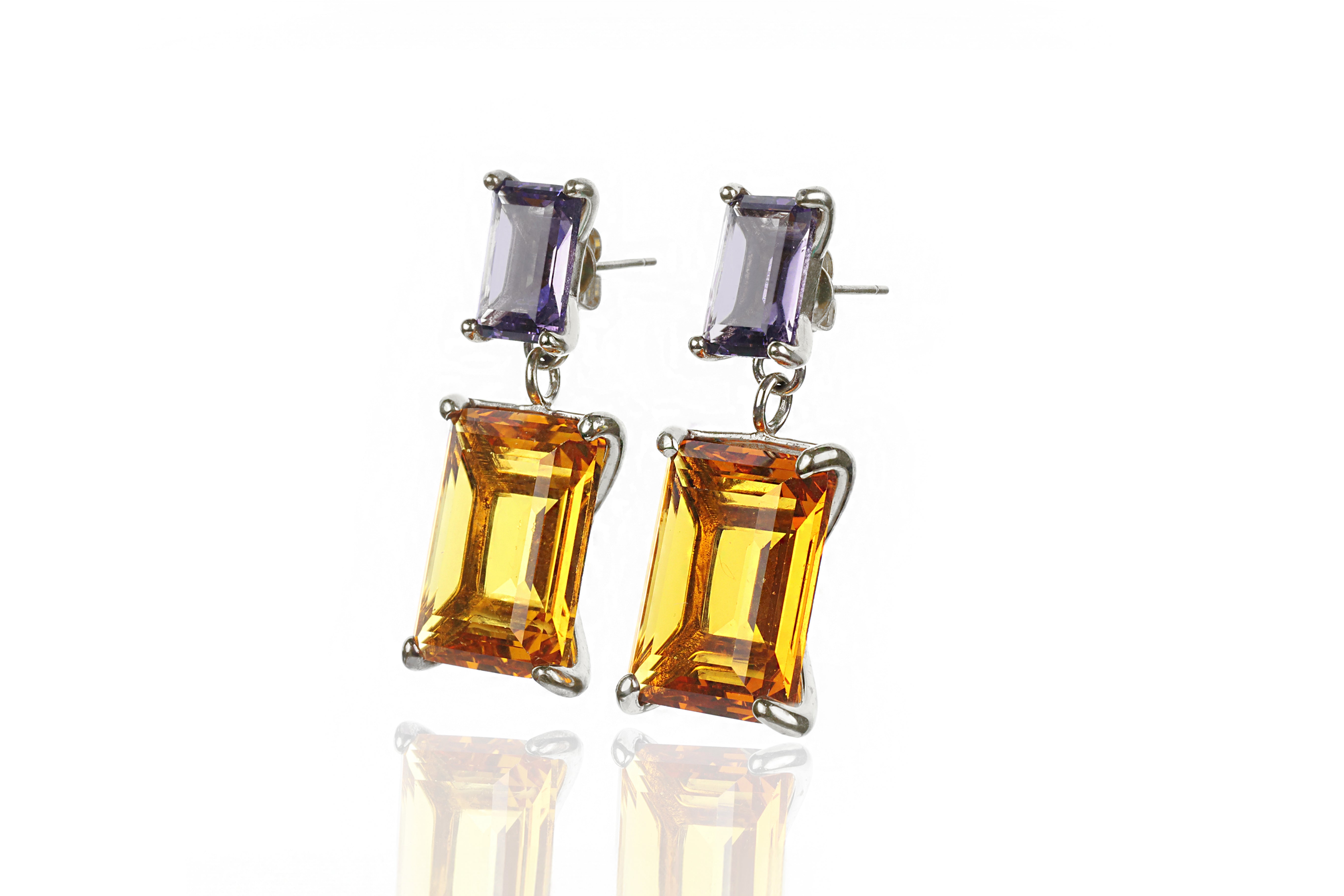 Amethyst & Citrine Dangle Rectangle Earrings Earrings Anemone Jewelry