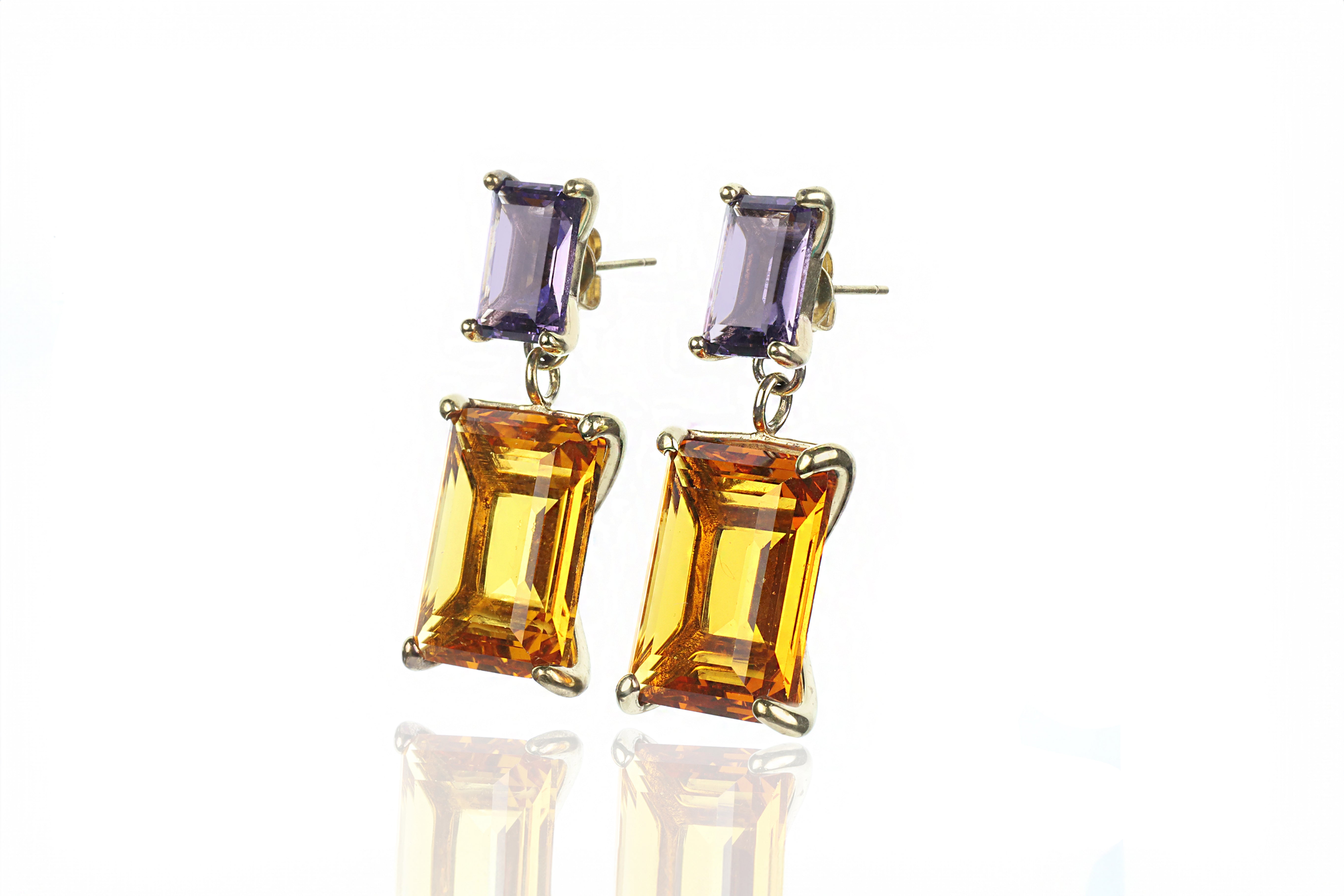 Amethyst & Citrine Dangle Rectangle Earrings Earrings Anemone Jewelry