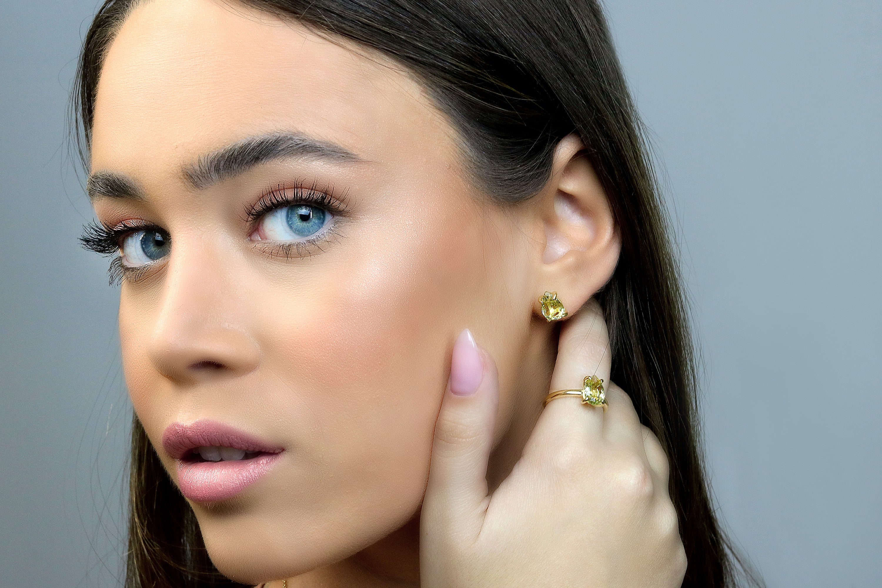 Brilliant Yellow Quartz Earrings in Gold Studs Earrings Anemone Unique