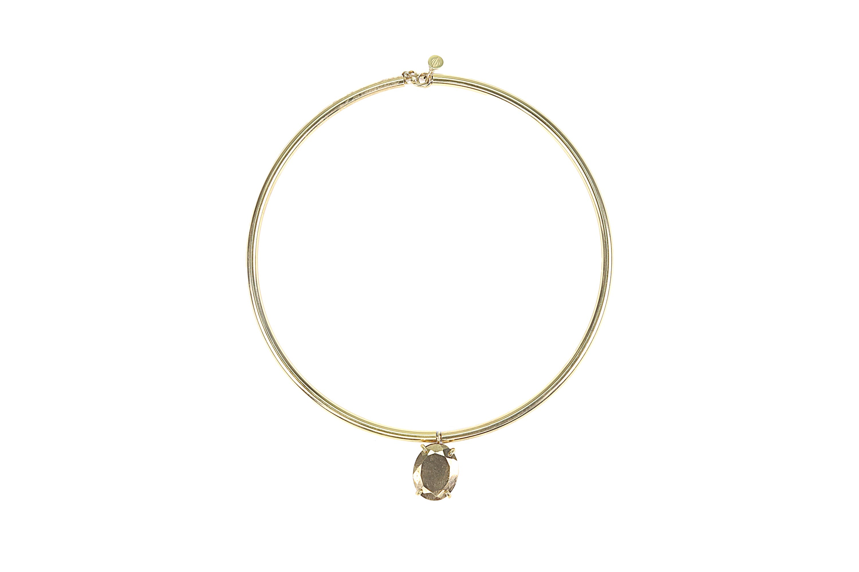 Tribal Necklace with Gold Tubes and Oval Cut Pyrite Gemstone Pendant necklaces Anemone Jewelry