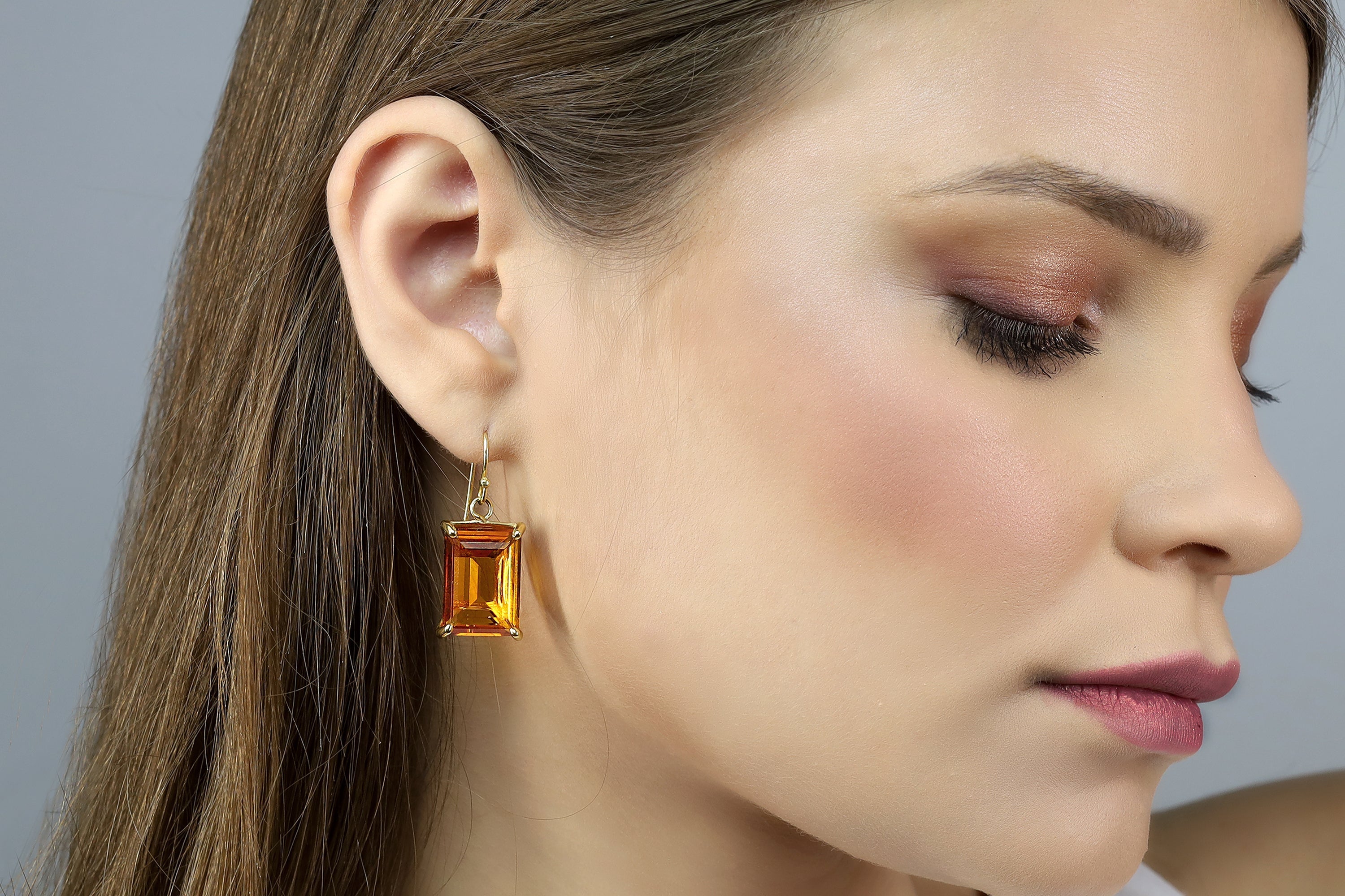 14k Gold Citrine Rectangular Cut Gold Earrings Earrings Anemone Jewelry