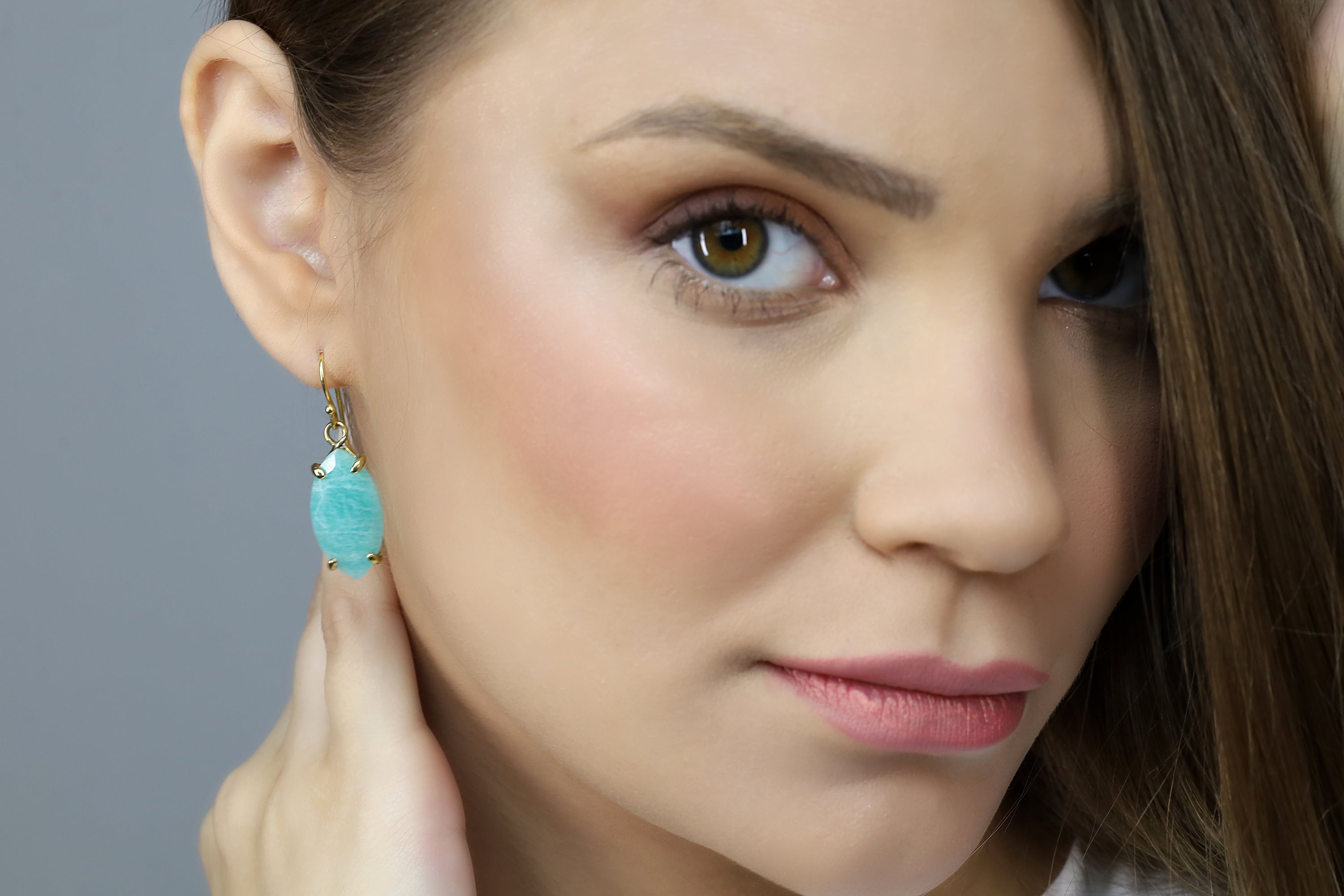 Marquise Cut Amazonite Dangle Gold Earrings Earrings Anemone Jewelry