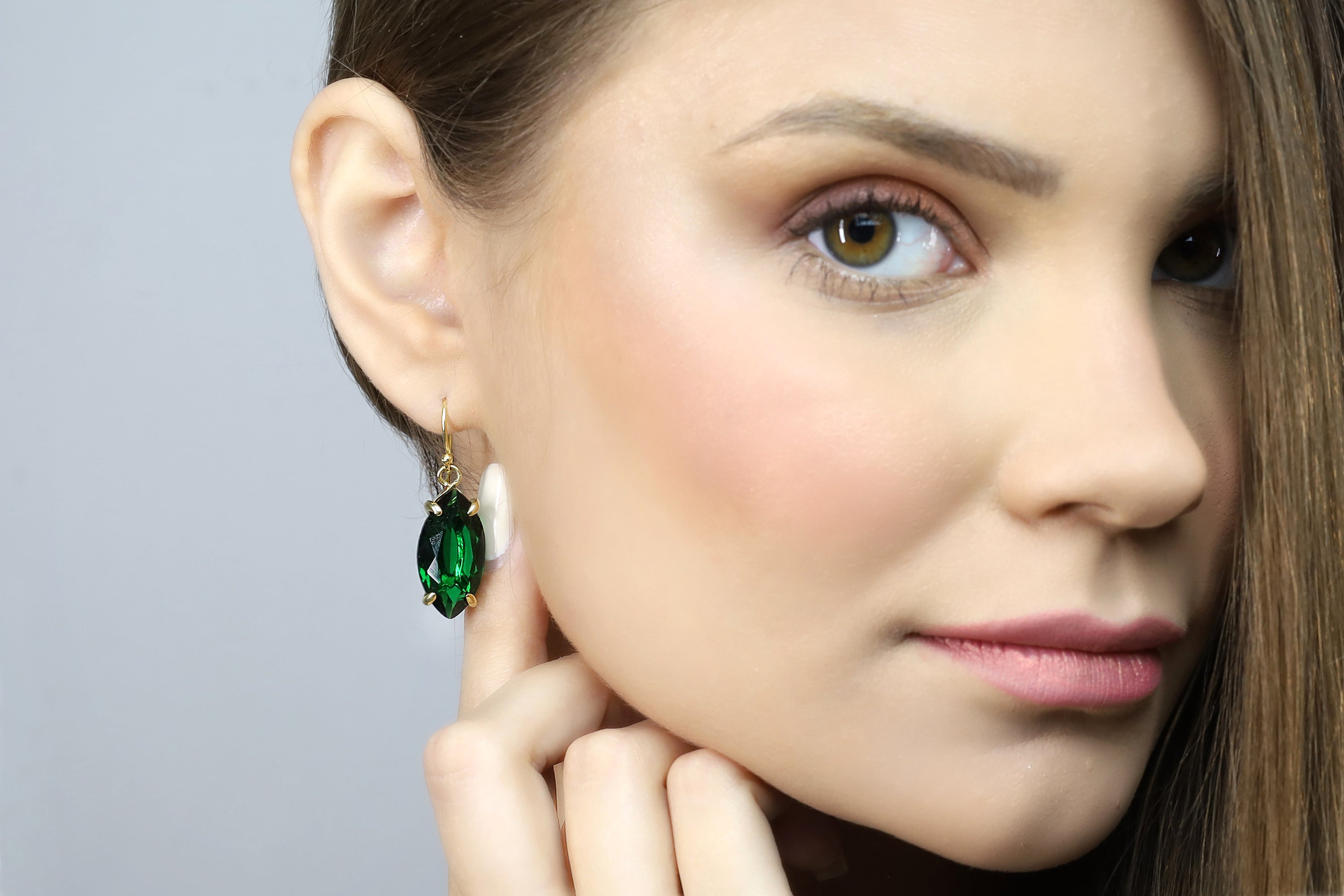 Green Emerald Marquise Cut Gold Dangle Earrings Earrings Anemone Jewelry