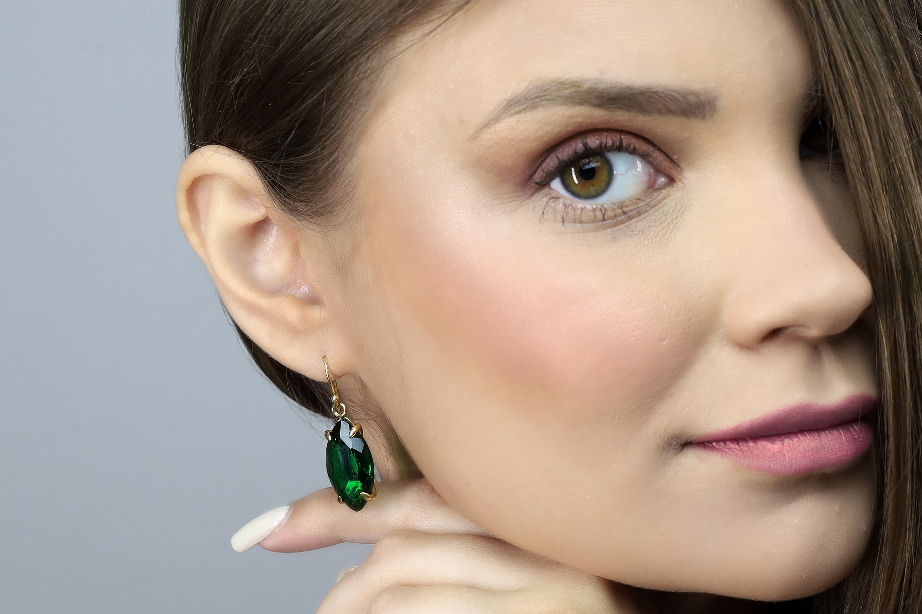 Green Emerald Marquise Cut Gold Dangle Earrings Earrings Anemone Jewelry