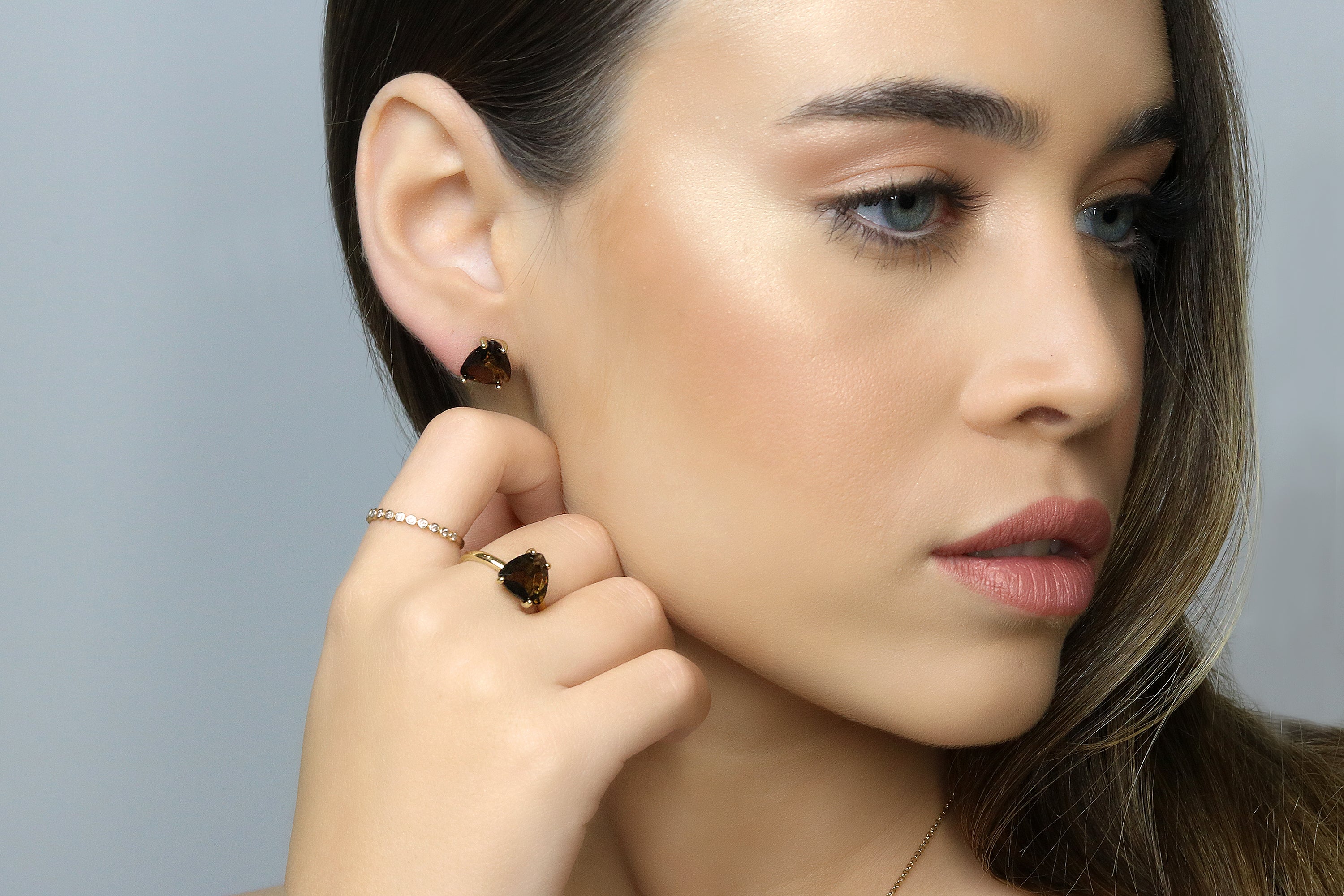 Smoky Quartz Sterling Silver Stud Earrings Earrings Anemone Unique