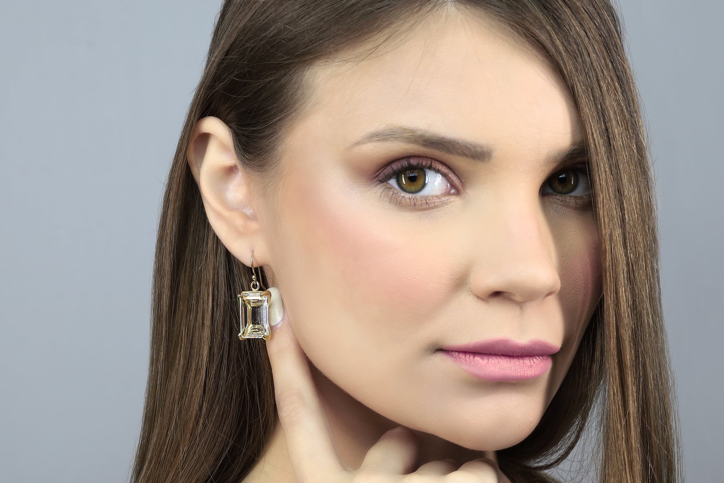 Natural Crystal Quartz Rectangle Gold Dangle Earrings Earrings Anemone Jewelry