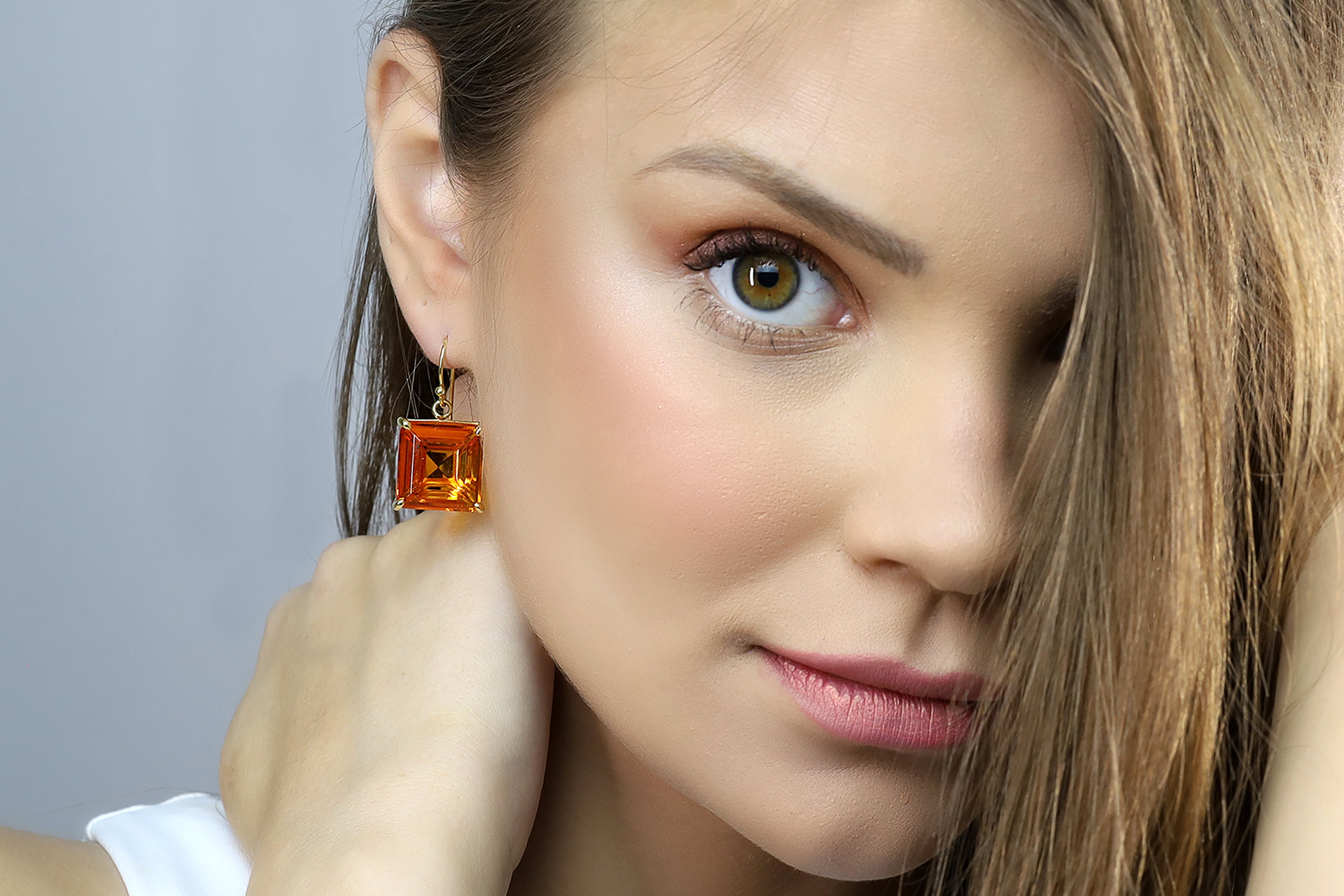 Square Princess Cut Citrine Gemstone Gold Earrings Earrings Anemone Jewelry