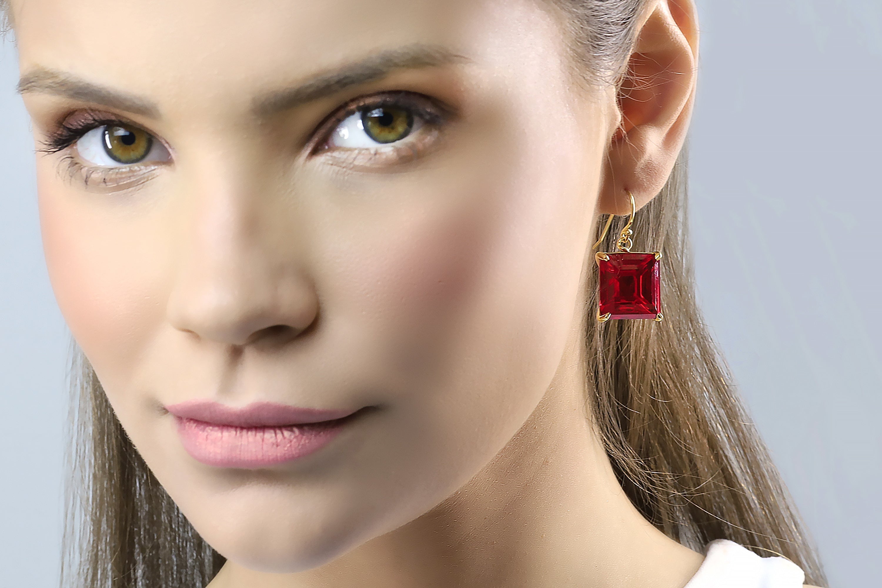 Princess Cut Square Shape Ruby Stone Gold Earrings Earrings Anemone Jewelry