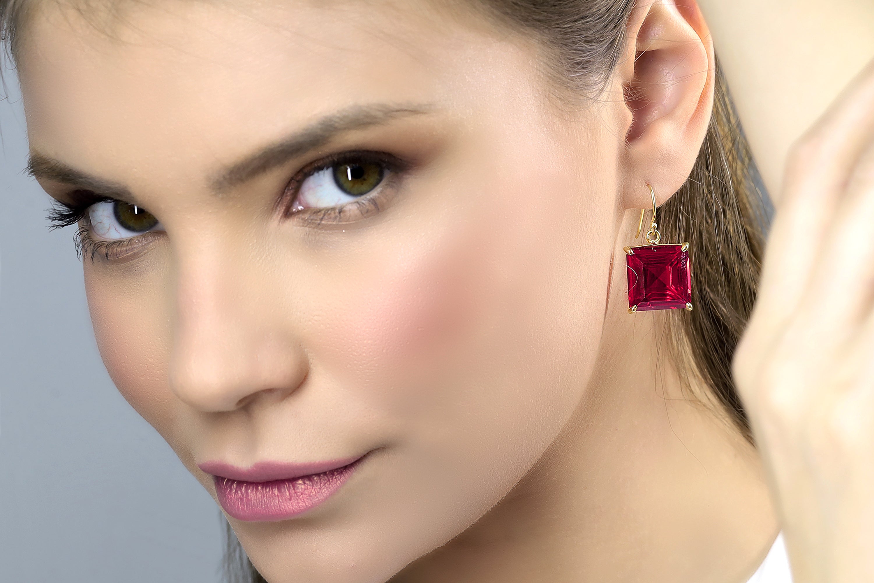 Princess Cut Square Shape Ruby Stone Gold Earrings Earrings Anemone Jewelry