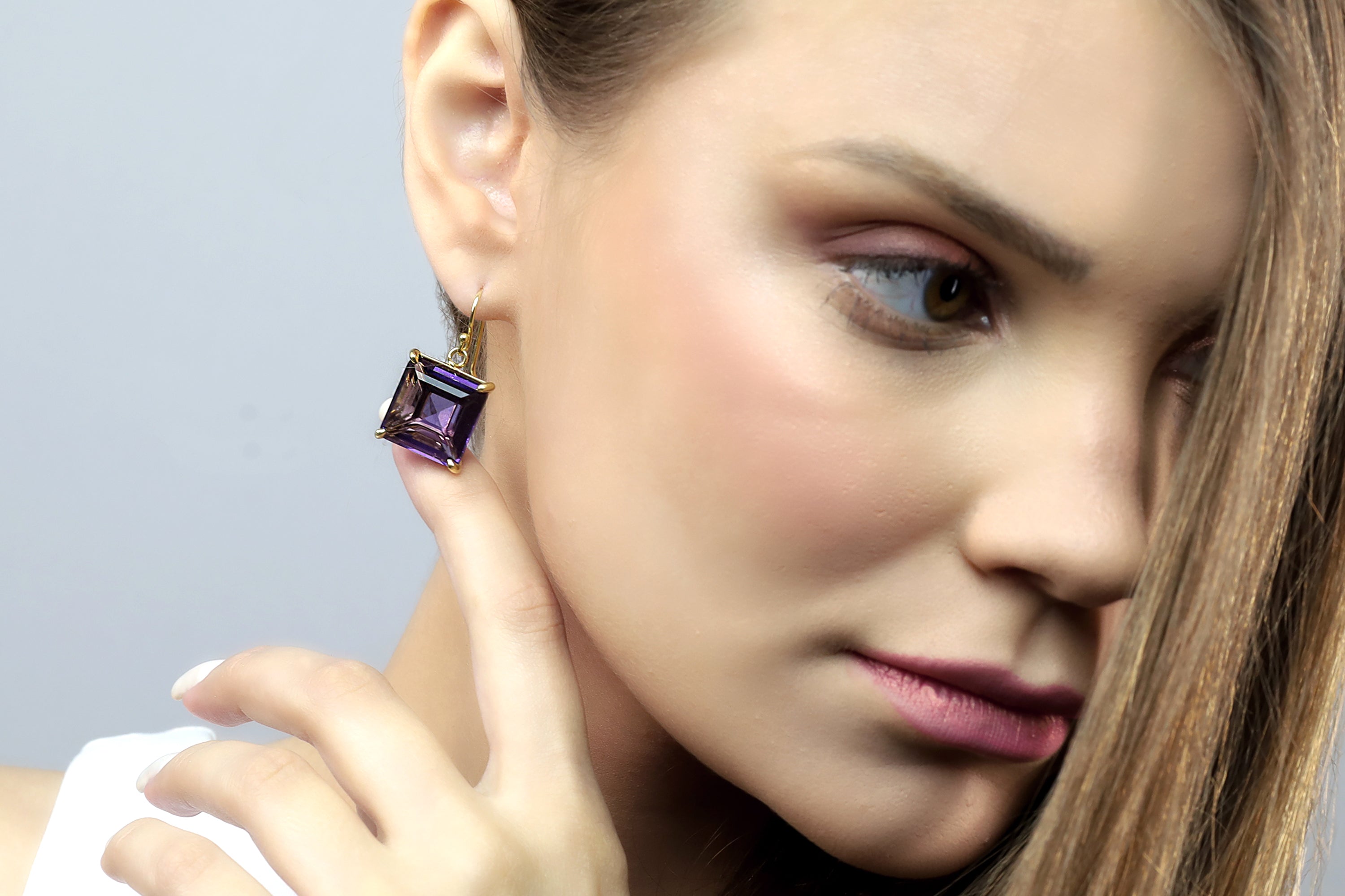 Square Cut Amethyst Gemstone Gold Earrings Earrings Anemone Jewelry
