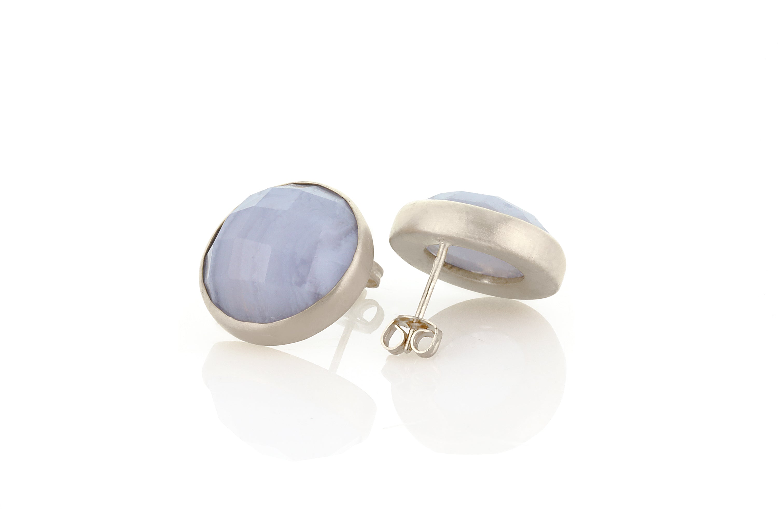 18k Gold Round Bezel Lace Agate Stud Earrings Earrings Anemone Limited