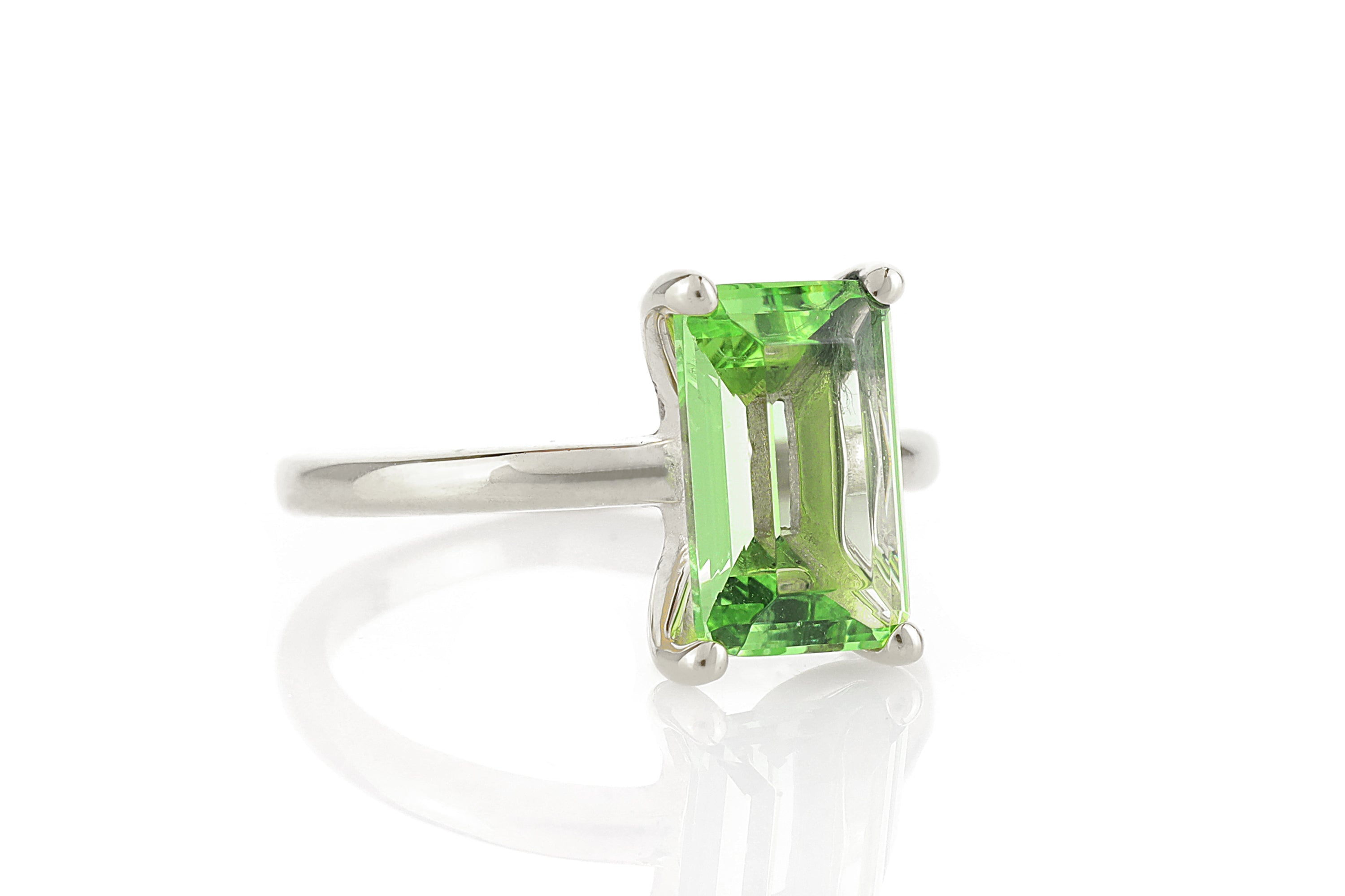 Rectangle Solitaire Green Tourmaline Gold Ring Rings Anemone Unique