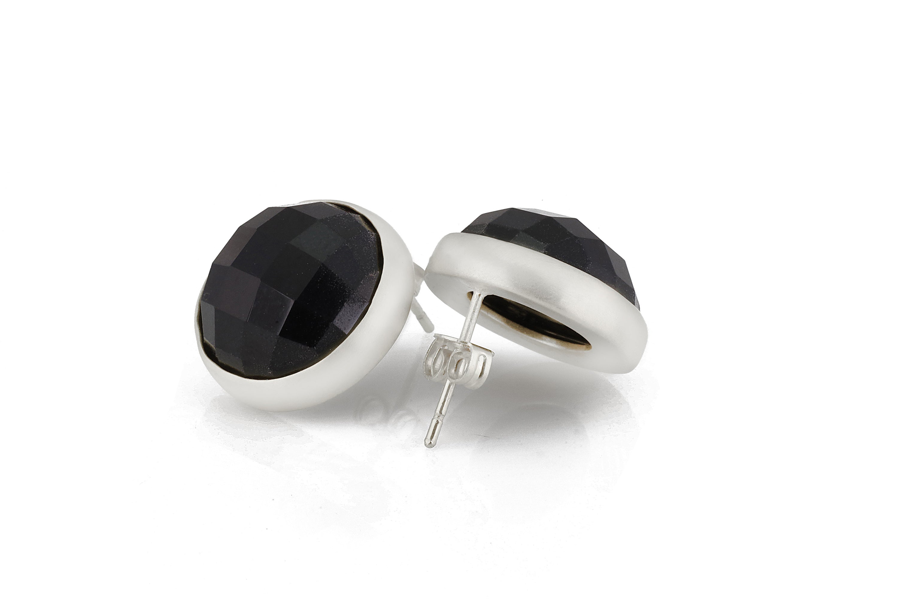 Round Black Onyx Gold Bezel Earrings Earrings Anemone Limited