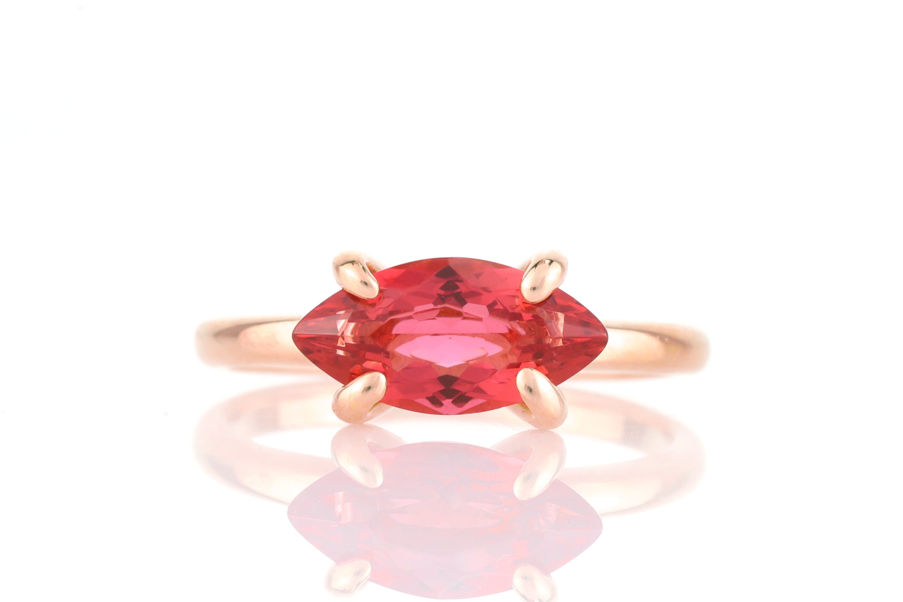 Horizontal Marquise Cut Pink Tourmaline Gold Ring Rings Anemone Unique