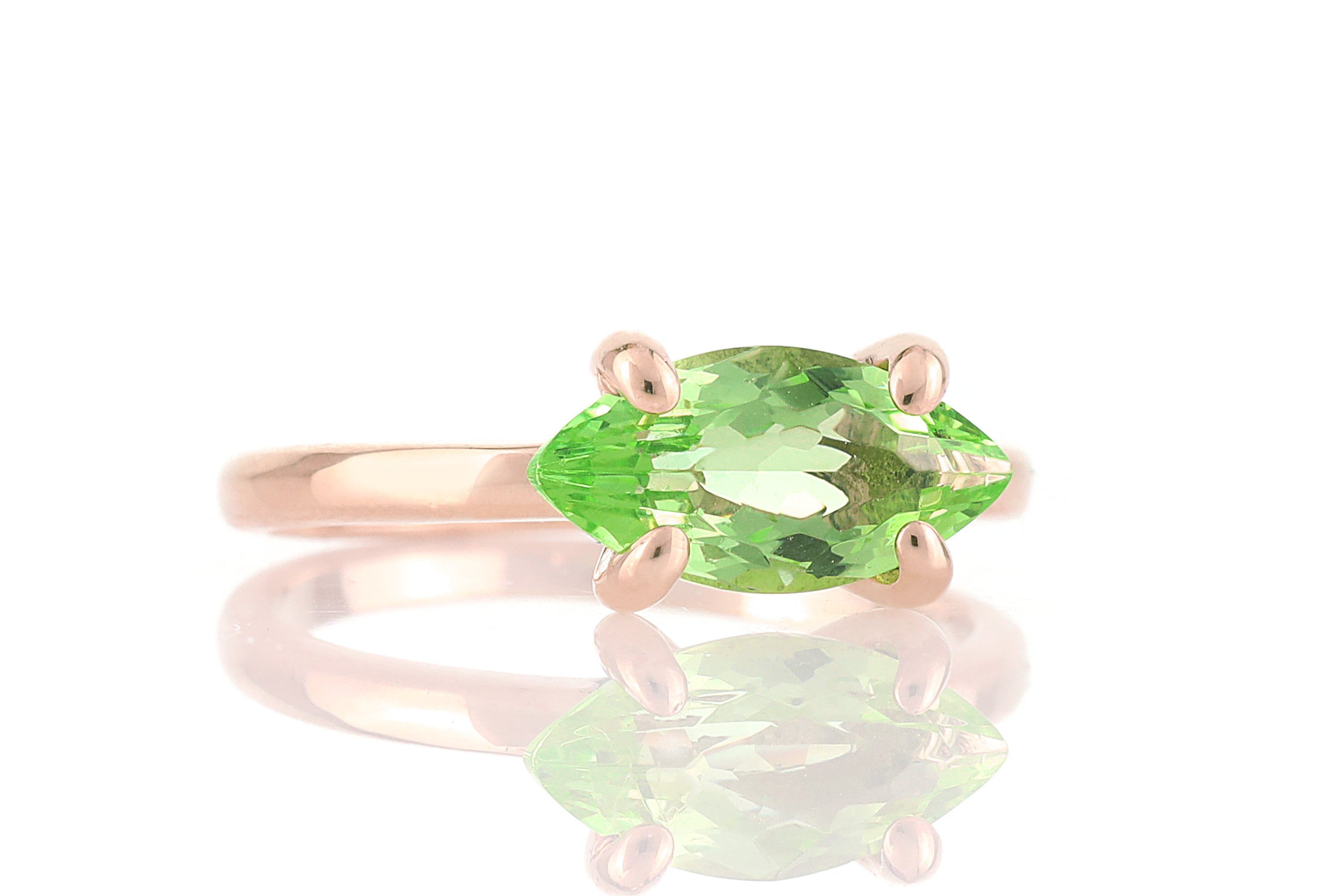Gold Green Tourmaline Marquise Solitaire Ring Rings Anemone Unique