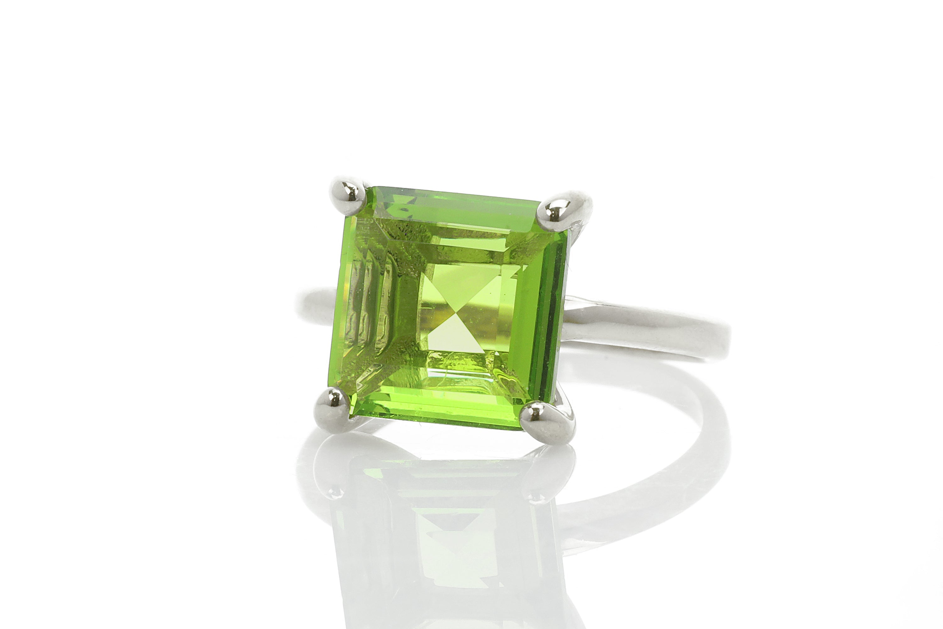 Rose Gold Princess Cut Square Peridot Ring Rings Anemone Unique