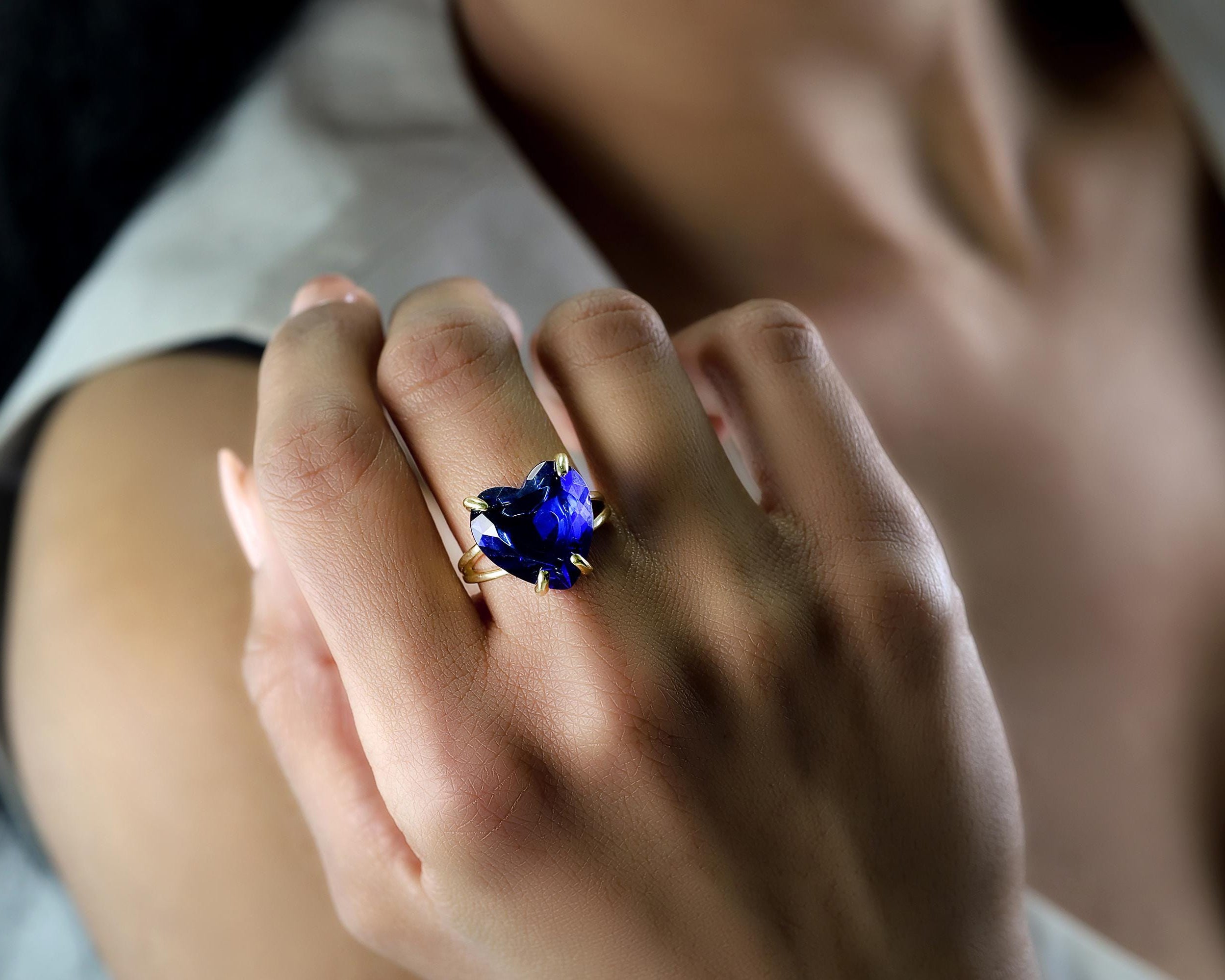 Heart Shape Sapphire Gold Ring Anemone Jewelry