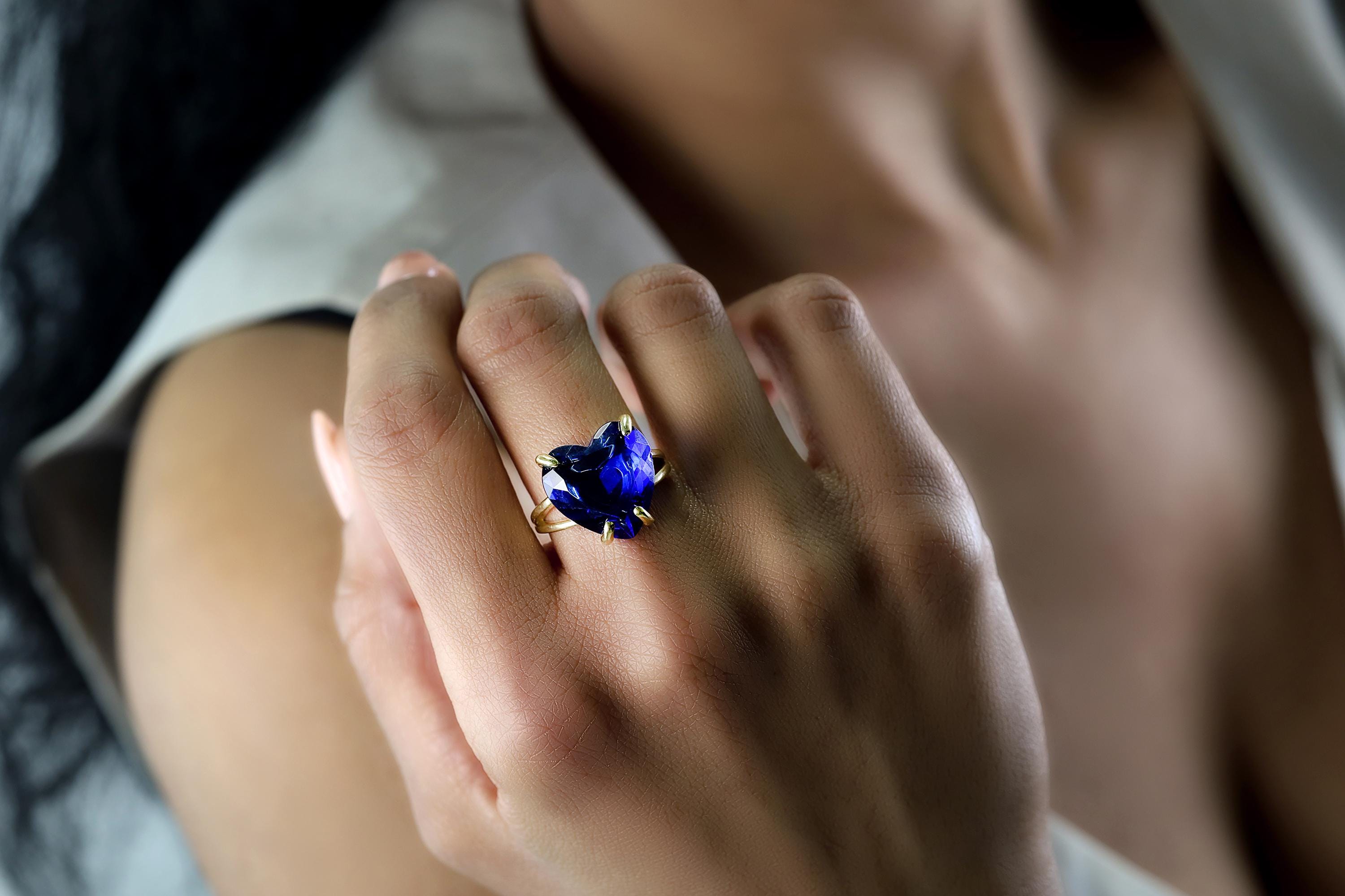 Heart Shape Sapphire Gold Ring Anemone Jewelry