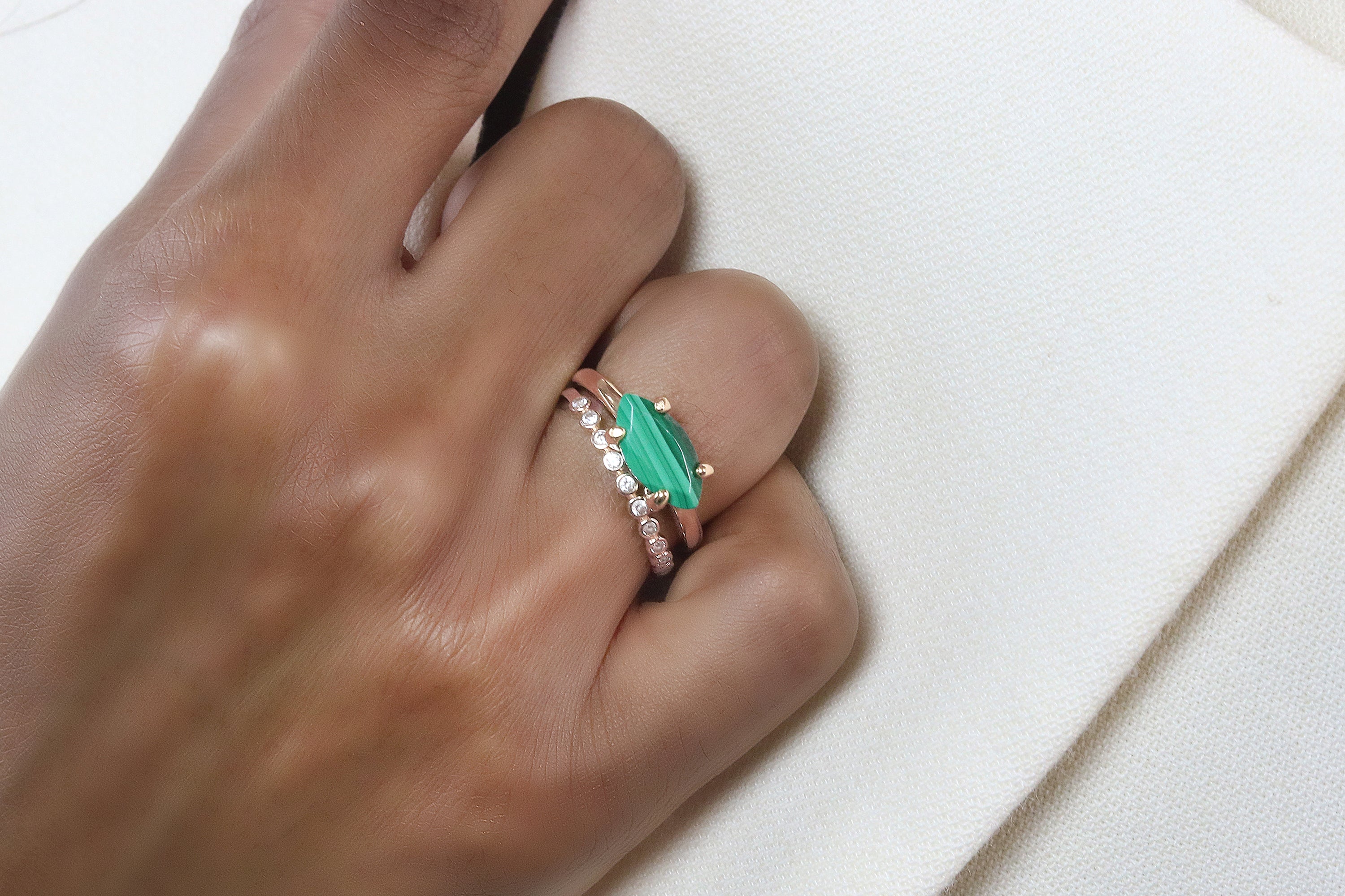 Marquise Malachite Stone Silver Ring Rings Anemone Unique