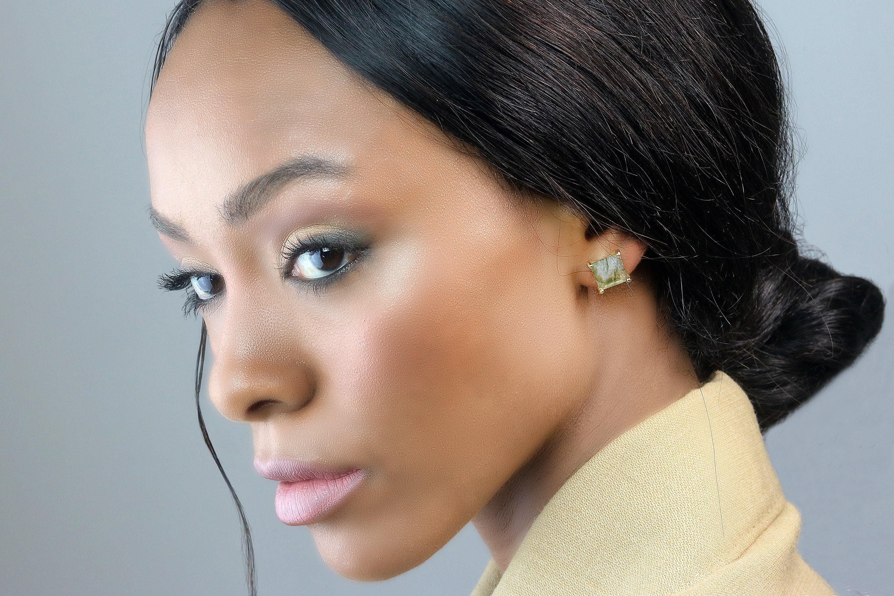 Flashy Gold Square Labradorite Earrings Earrings Anemone Unique