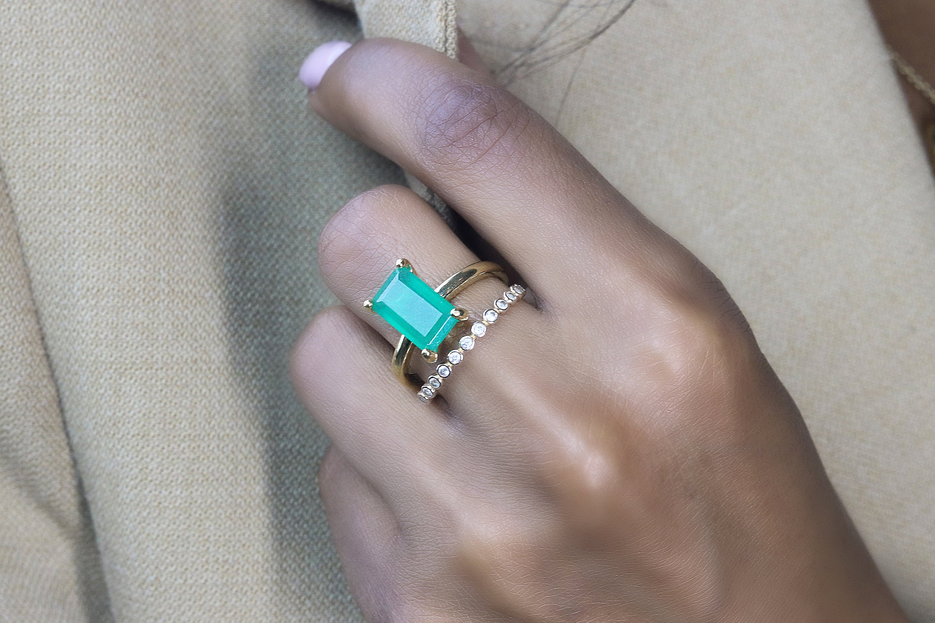 Rose Gold Rectangle Cut Green Onyx Ring Rings Anemone Unique