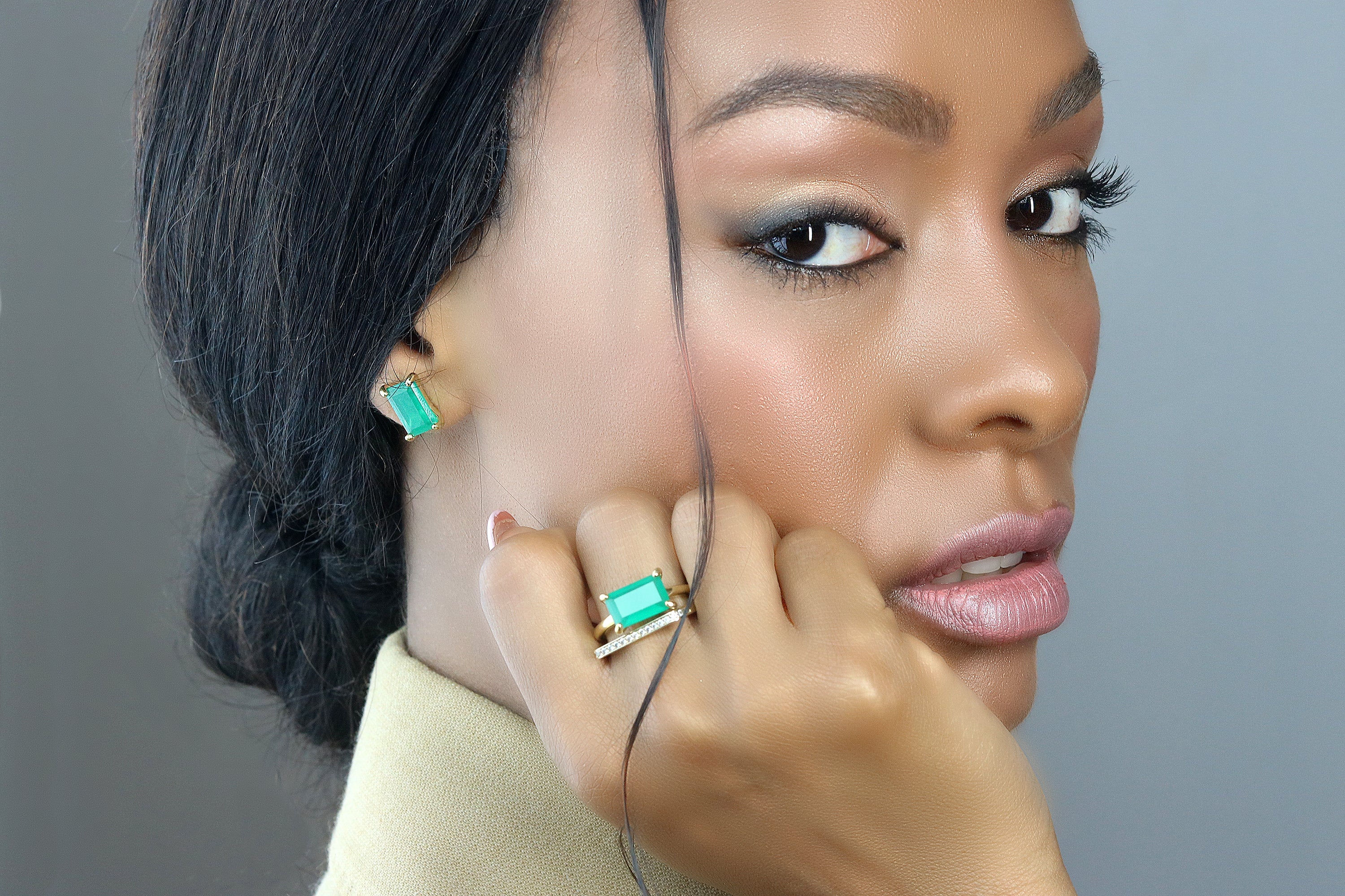 Luscious Gold Filled Green Onyx Earrings Earrings Anemone Unique