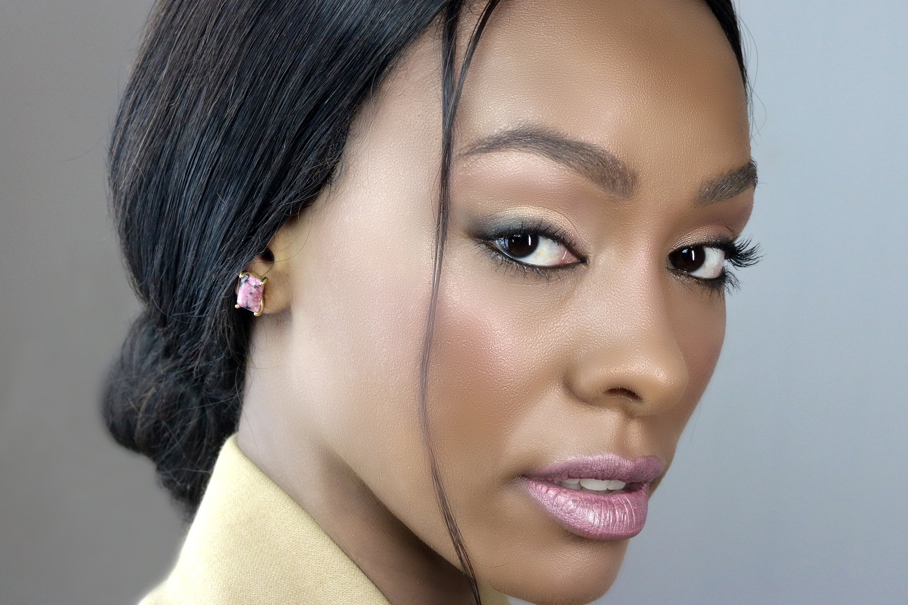 Rhodonite Crystal Earrings in Gold Earrings Anemone Unique