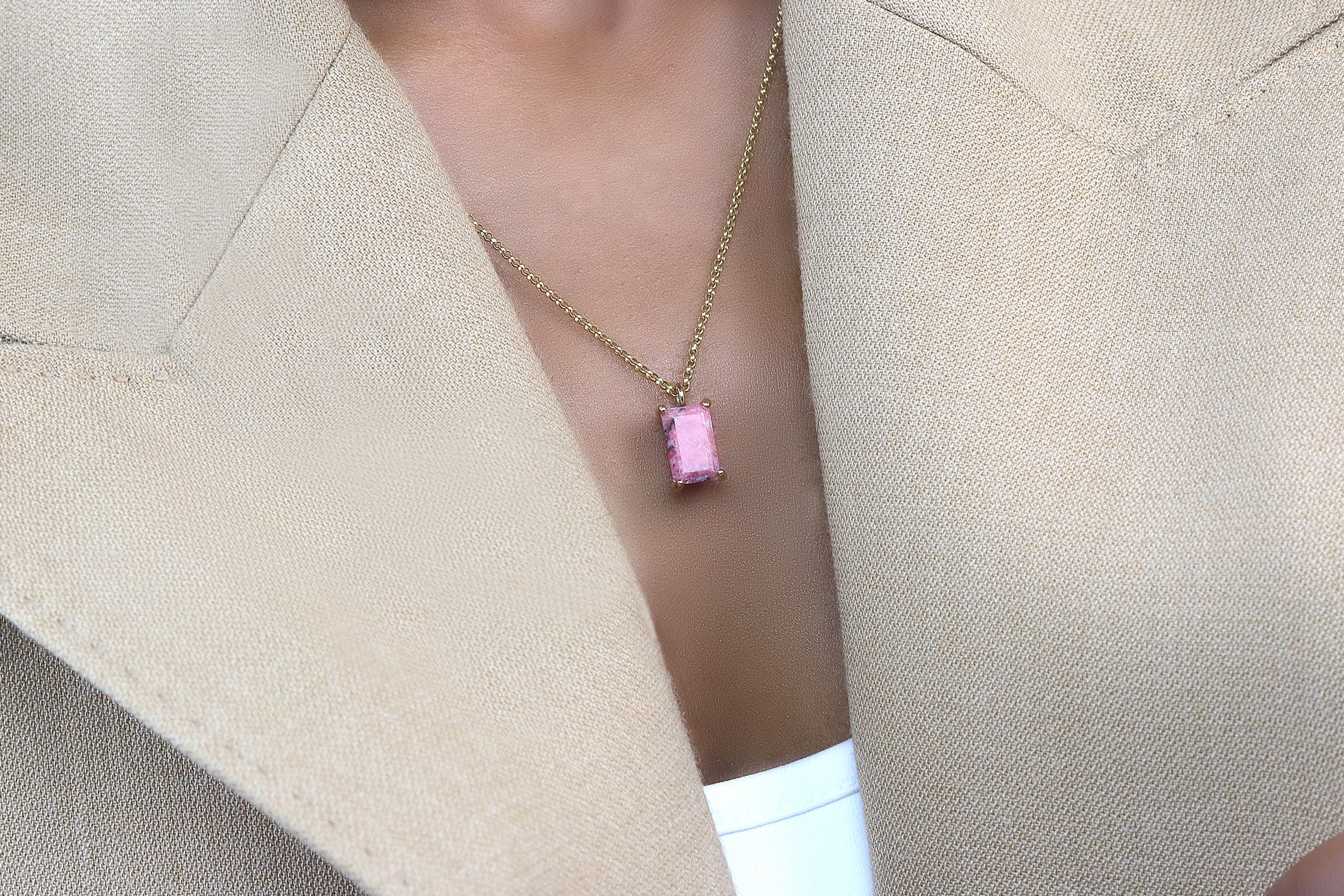 Amazing Rhodonite Crystal Necklace in Gold necklaces Anemone Unique