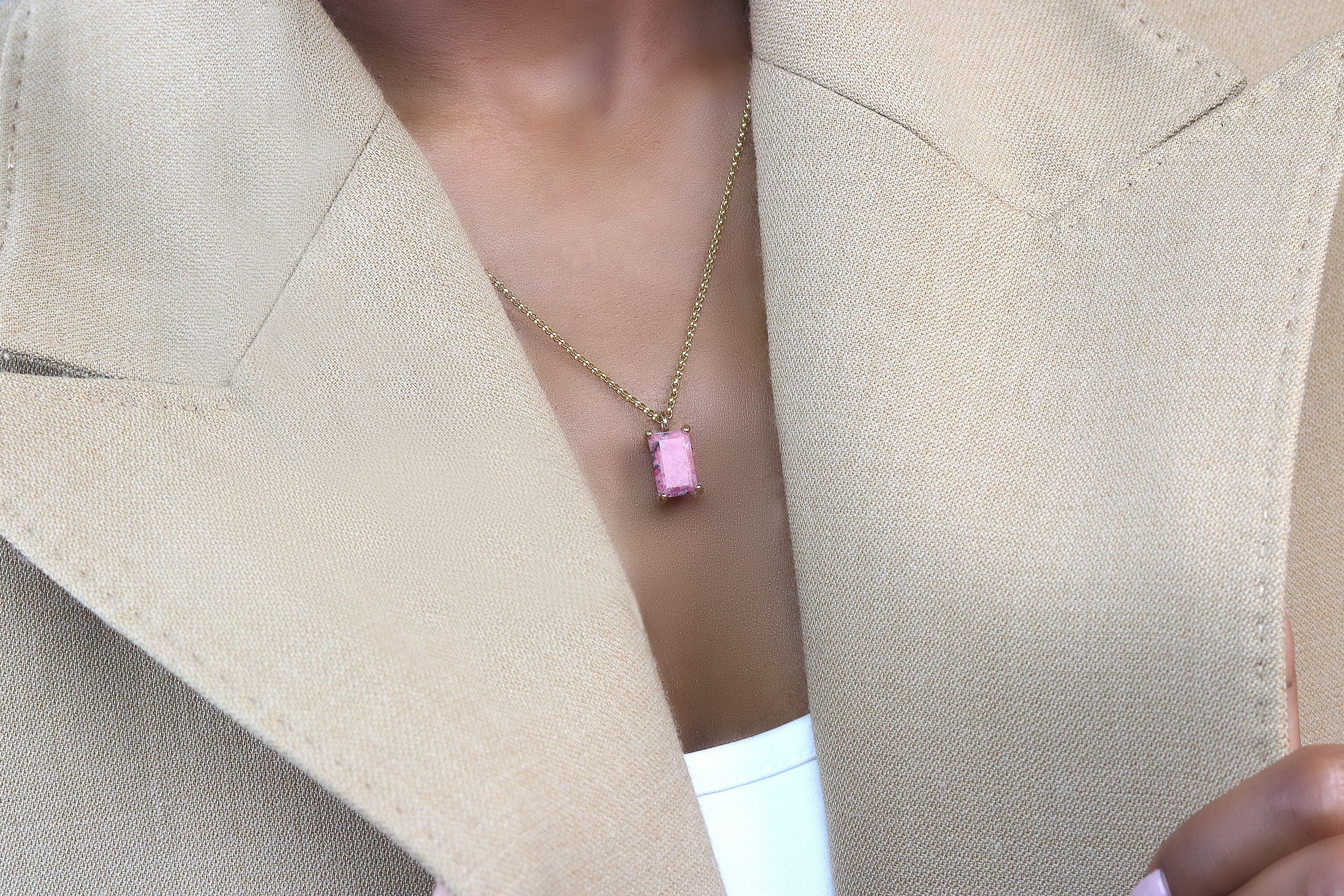 Amazing Rhodonite Crystal Necklace in Gold necklaces Anemone Unique