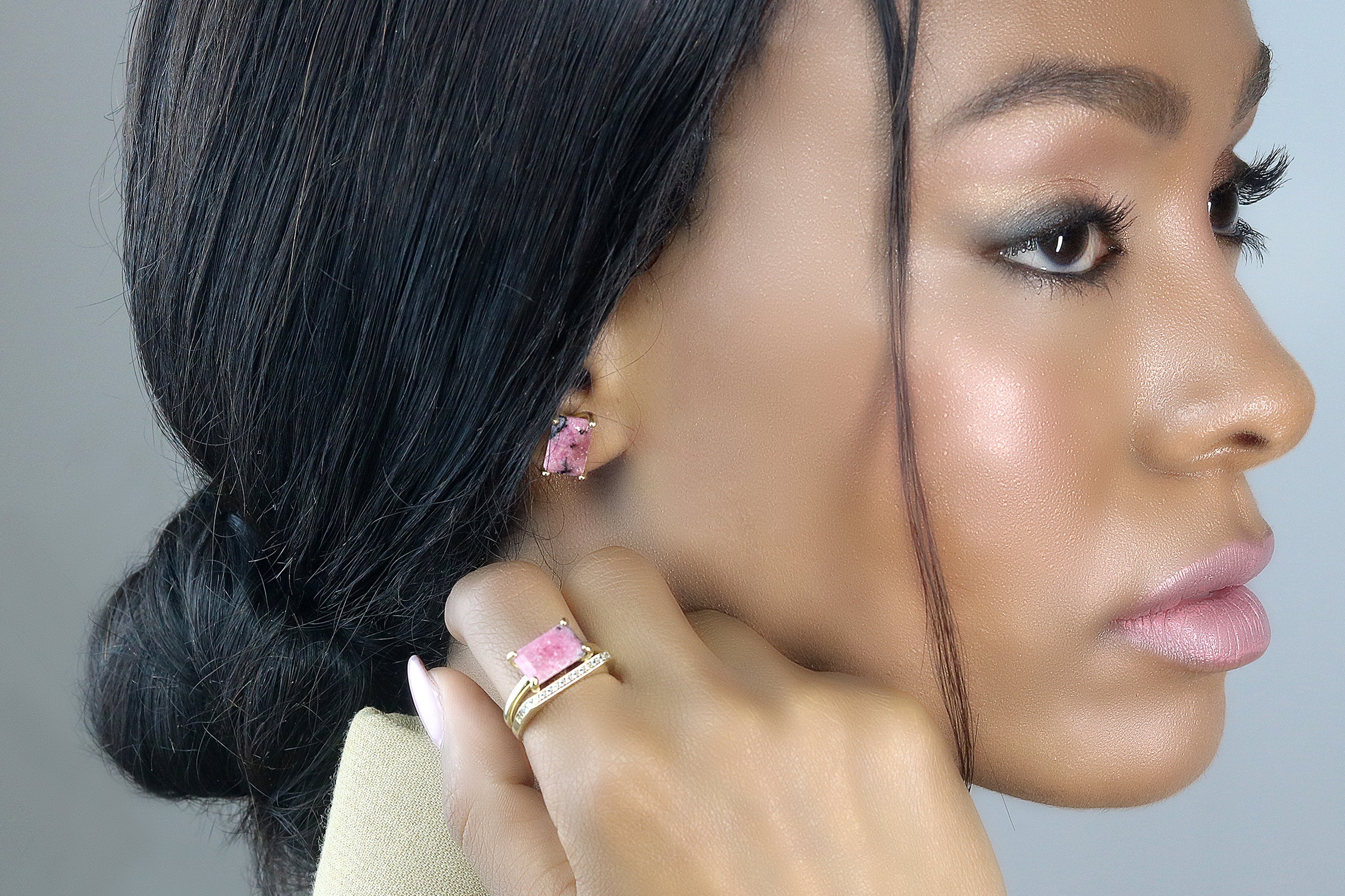 Rhodonite Crystal Earrings in Gold Earrings Anemone Unique