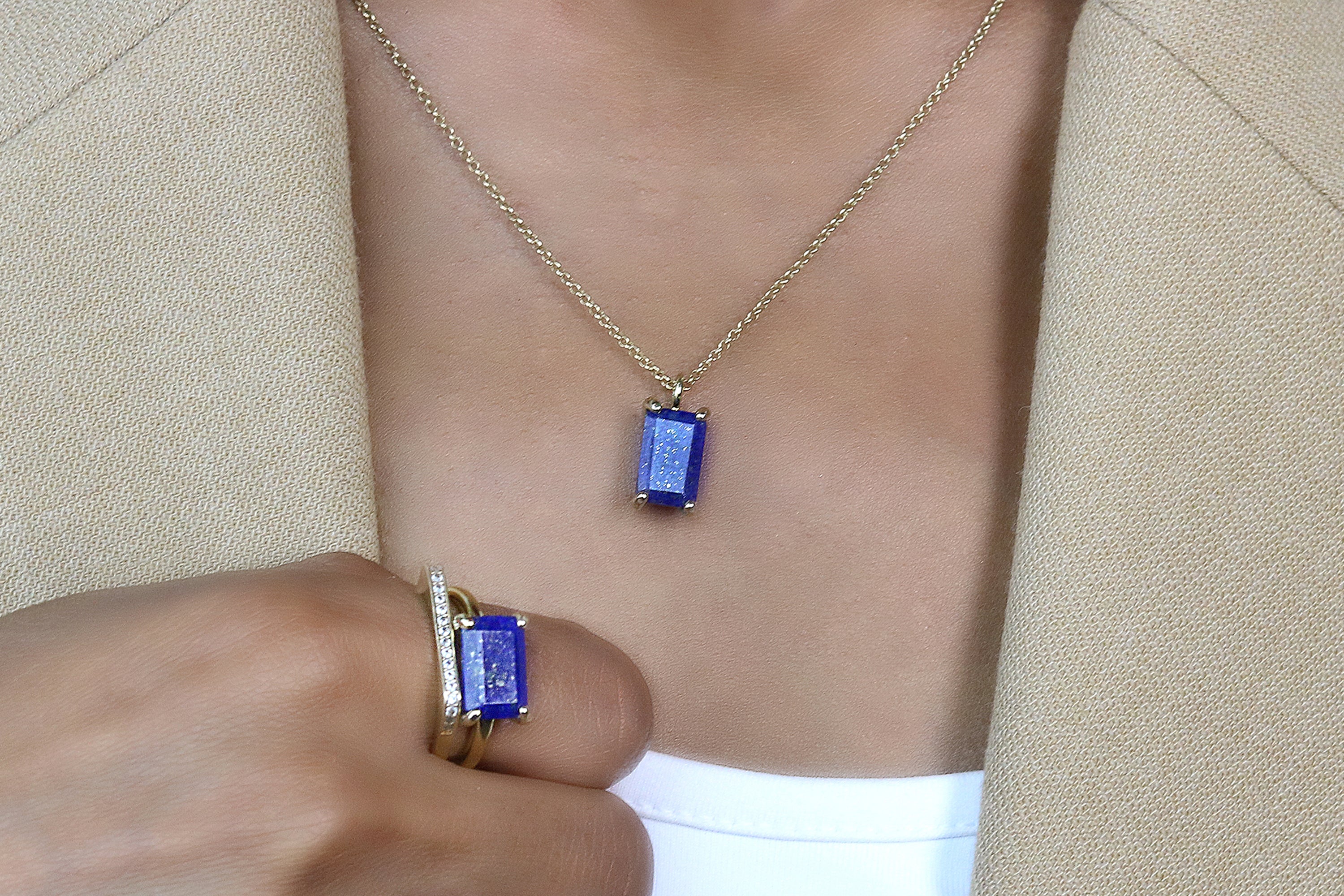 Rectangle Pendant Lapis Lazuli Gold Necklace necklaces Anemone Unique