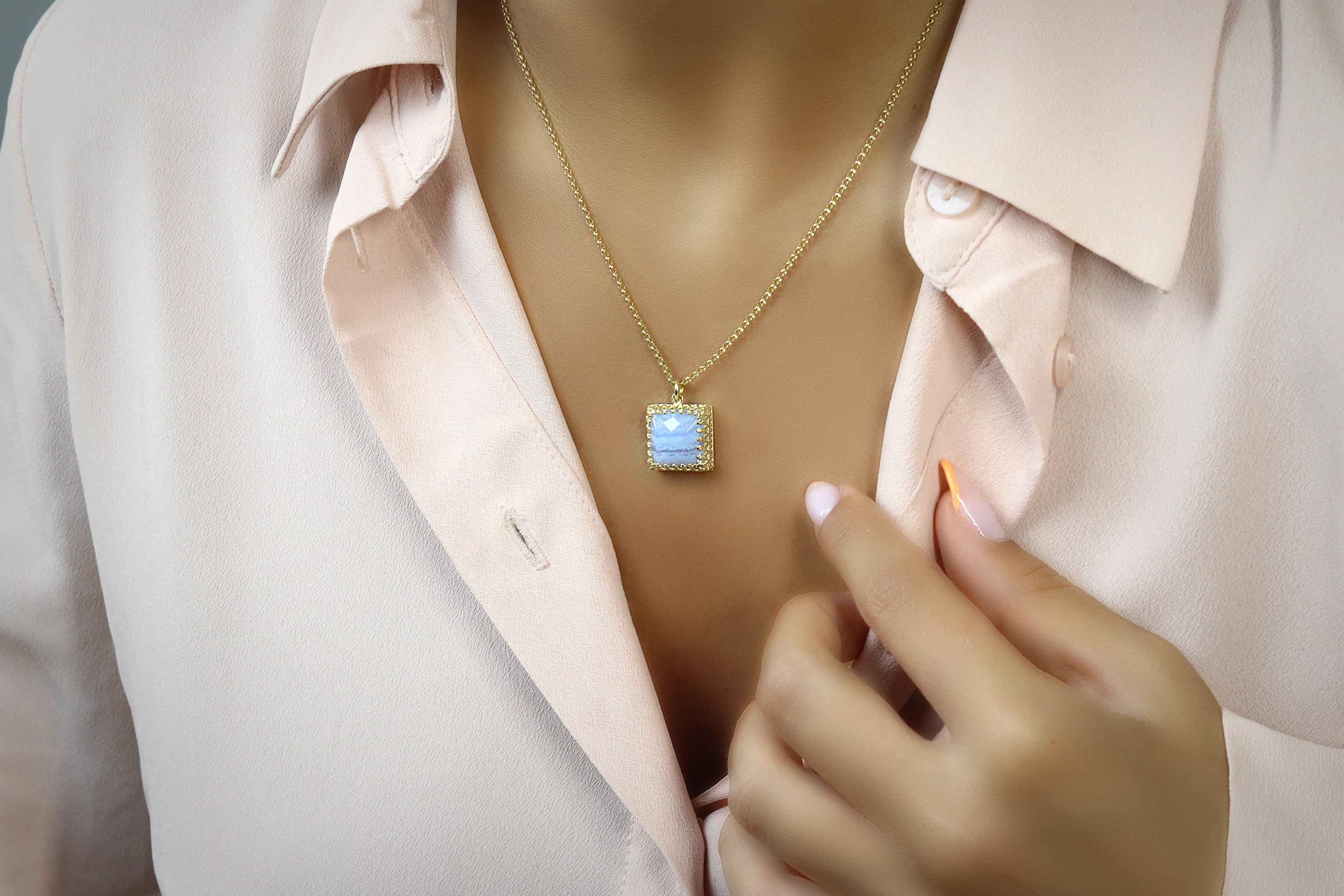 Lace Agate Gold Filled Pendant Necklace necklaces Anemone Jewelry