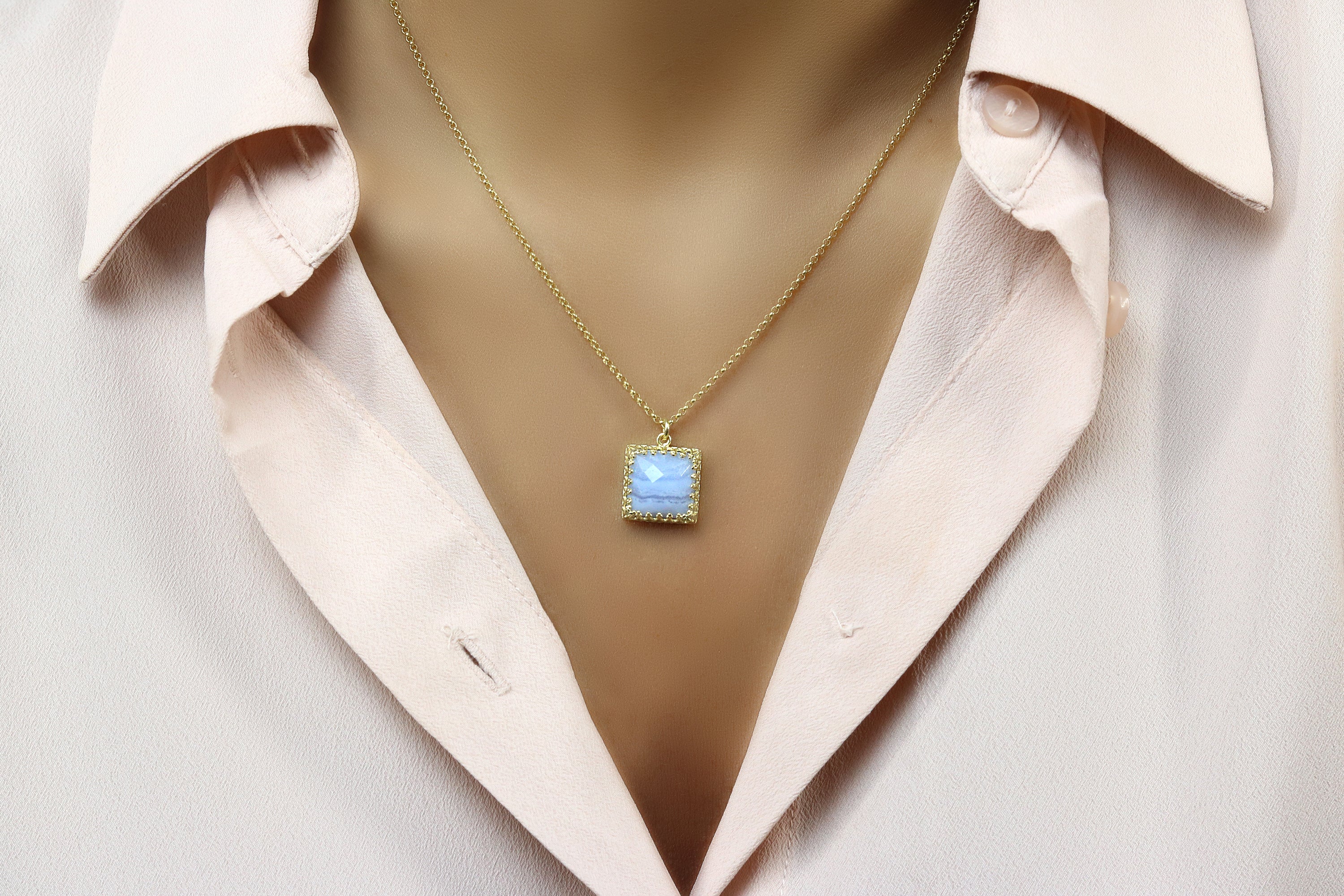 Lace Agate Gold Filled Pendant Necklace necklaces Anemone Jewelry