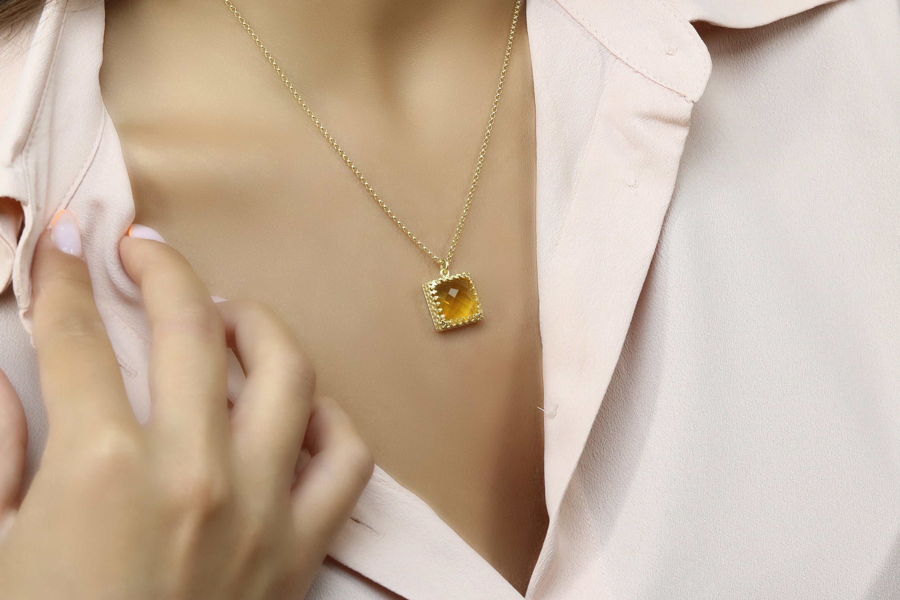 Stylish Vintage Citrine Birthstone 14k Gold Necklace necklaces Anemone Jewelry
