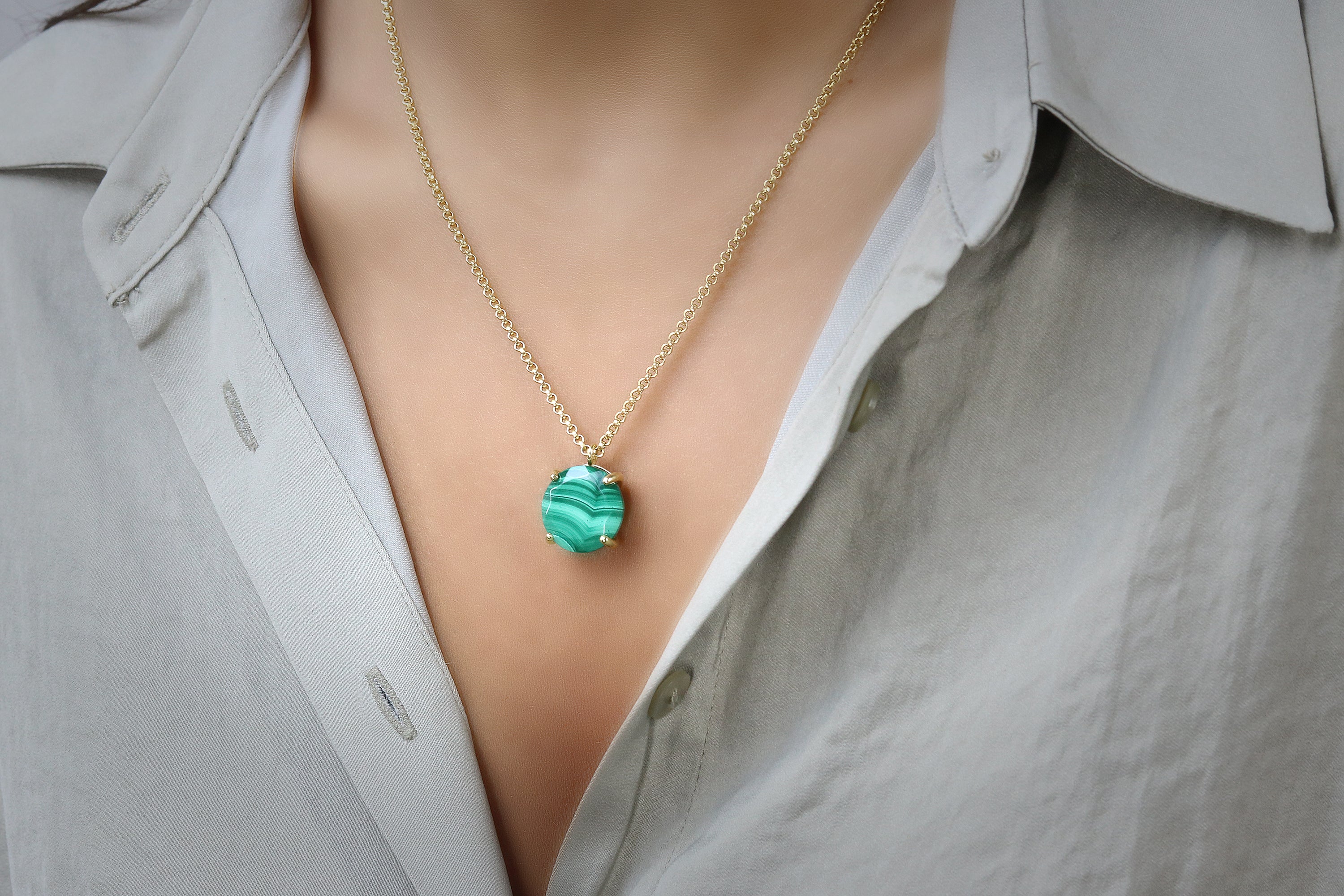 Unique Green Malachite Silver Necklace necklaces Anemone Jewelry