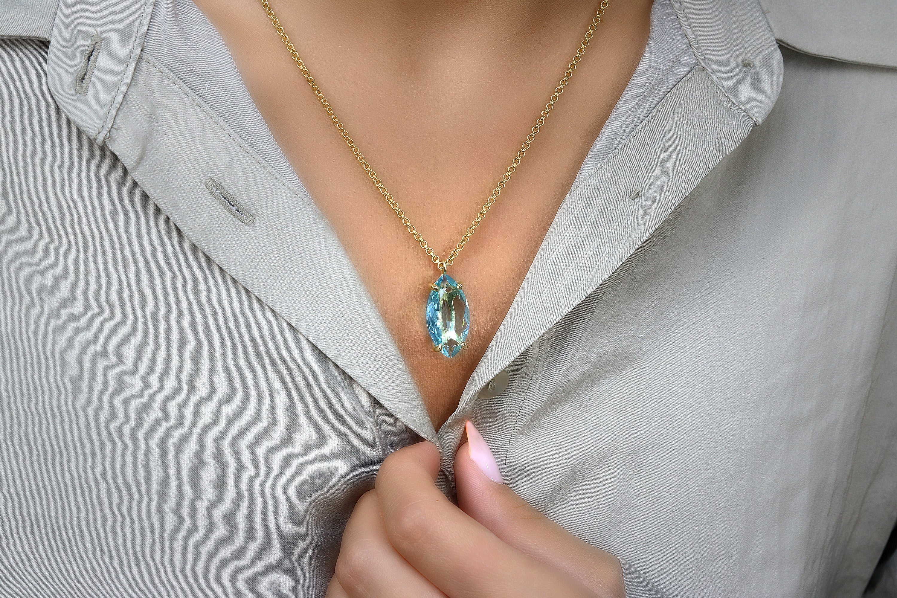 Marquise Blue Topaz Silver Necklace necklaces Anemone Jewelry