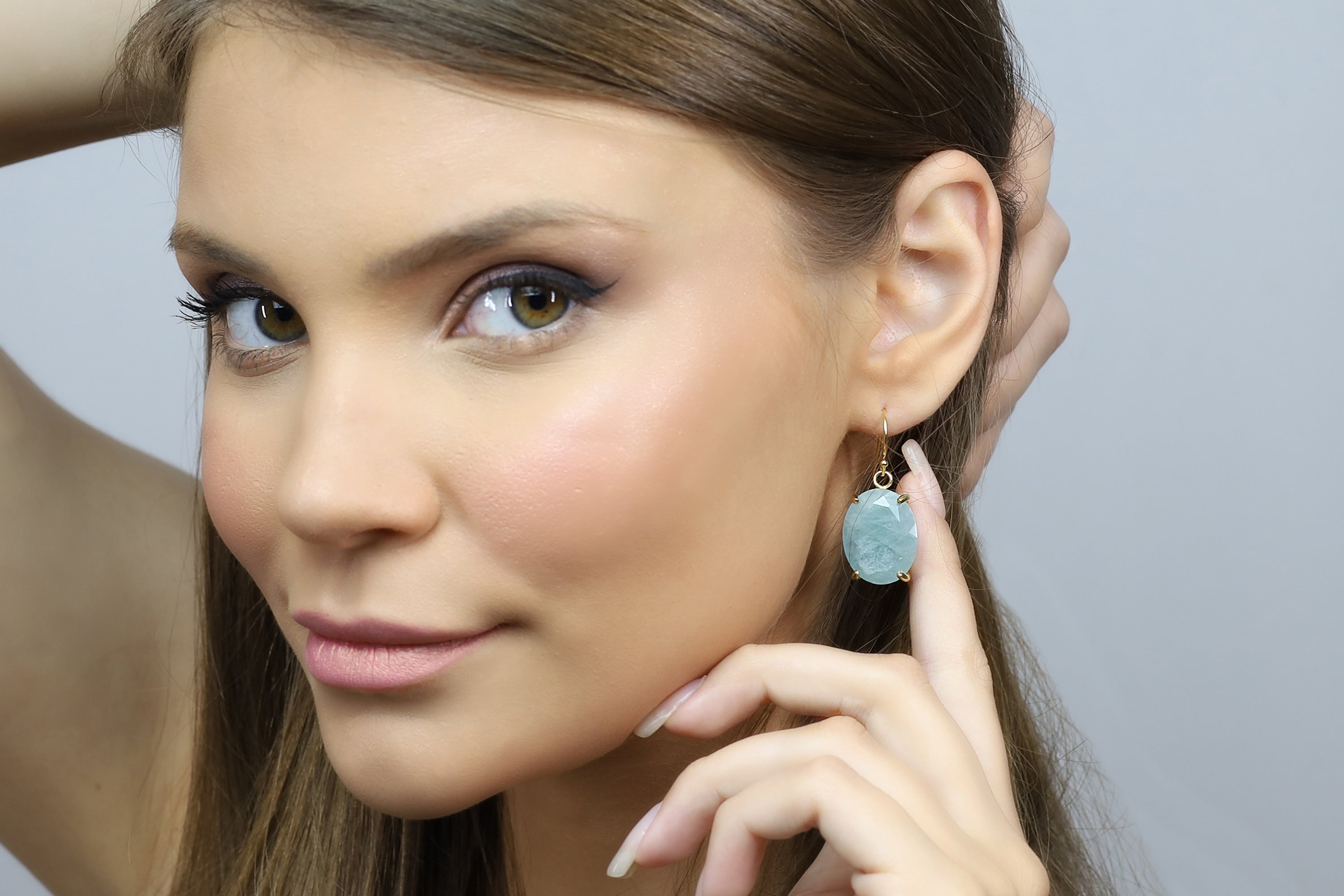 Aquamarine Oval Cut Statement Gold Dangle Earrings Earrings Anemone Jewelry